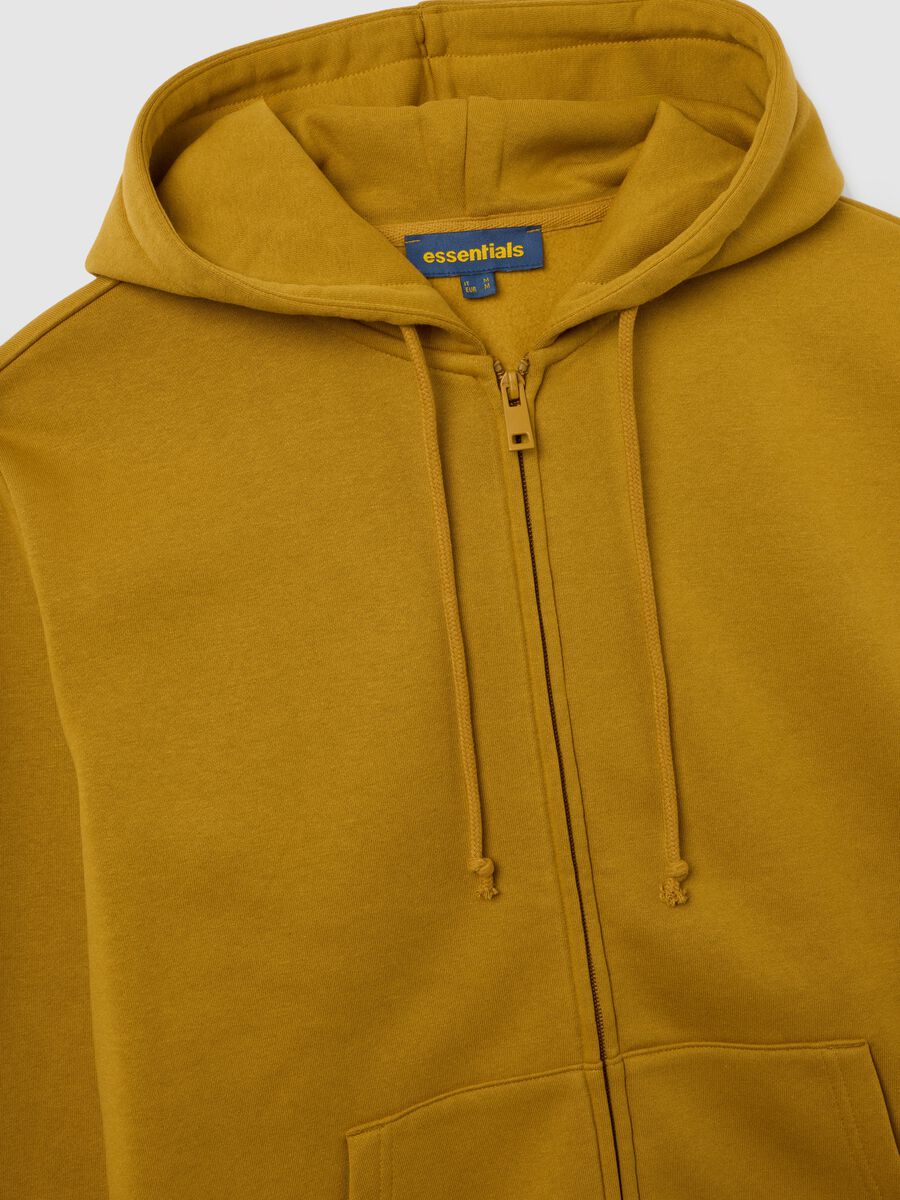 Yellow regular fit cotton blend hoodie with zip_1