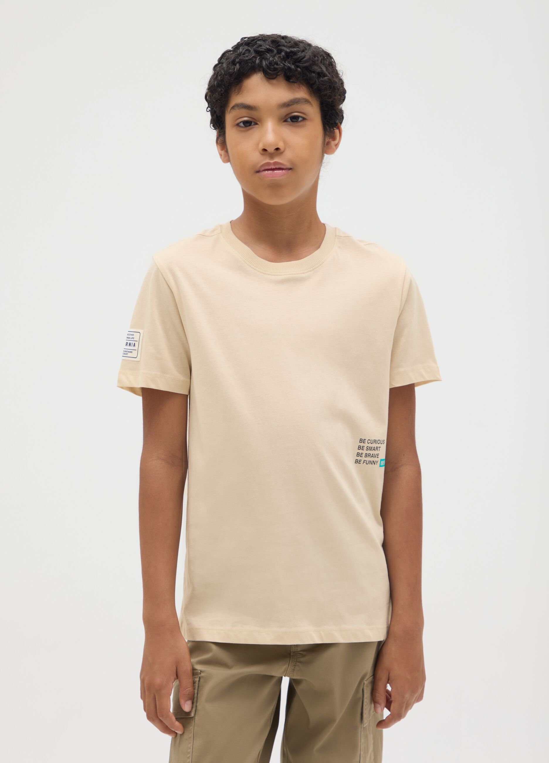 Beige T-shirt in pure cotton