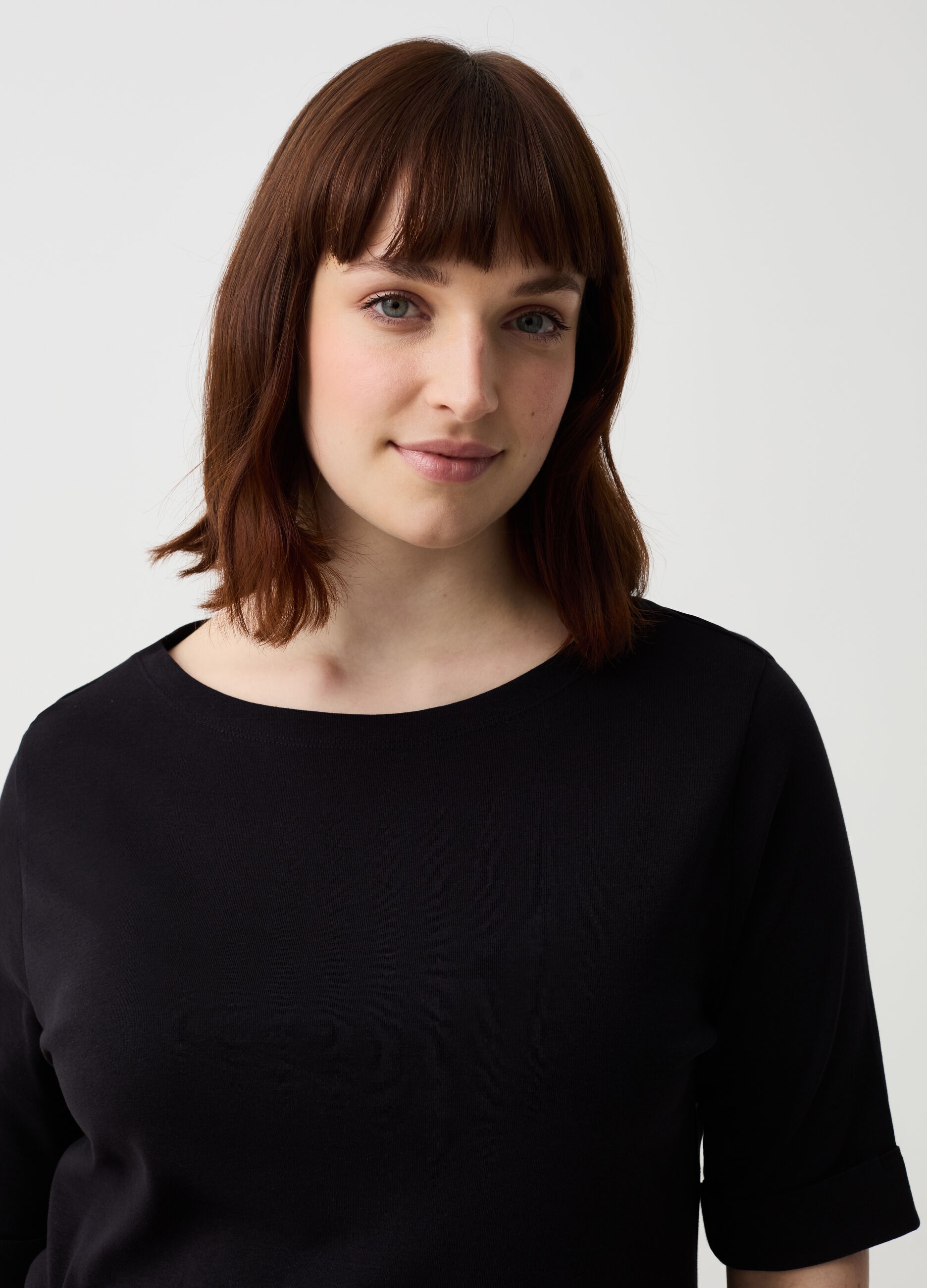 Curvy T-shirt with elbow-length sleeves with turn ups