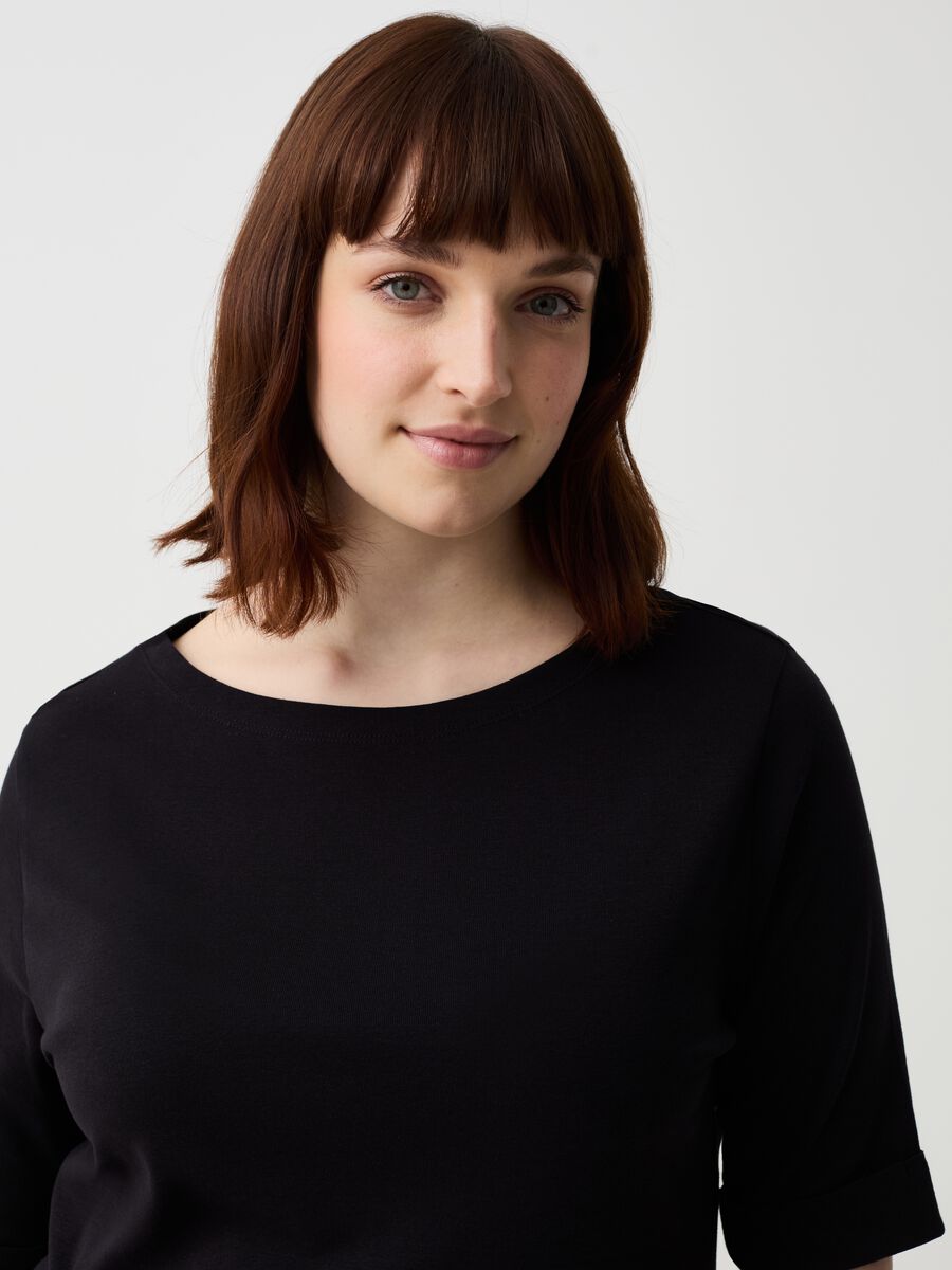 Curvy T-shirt with elbow-length sleeves with turn ups_1