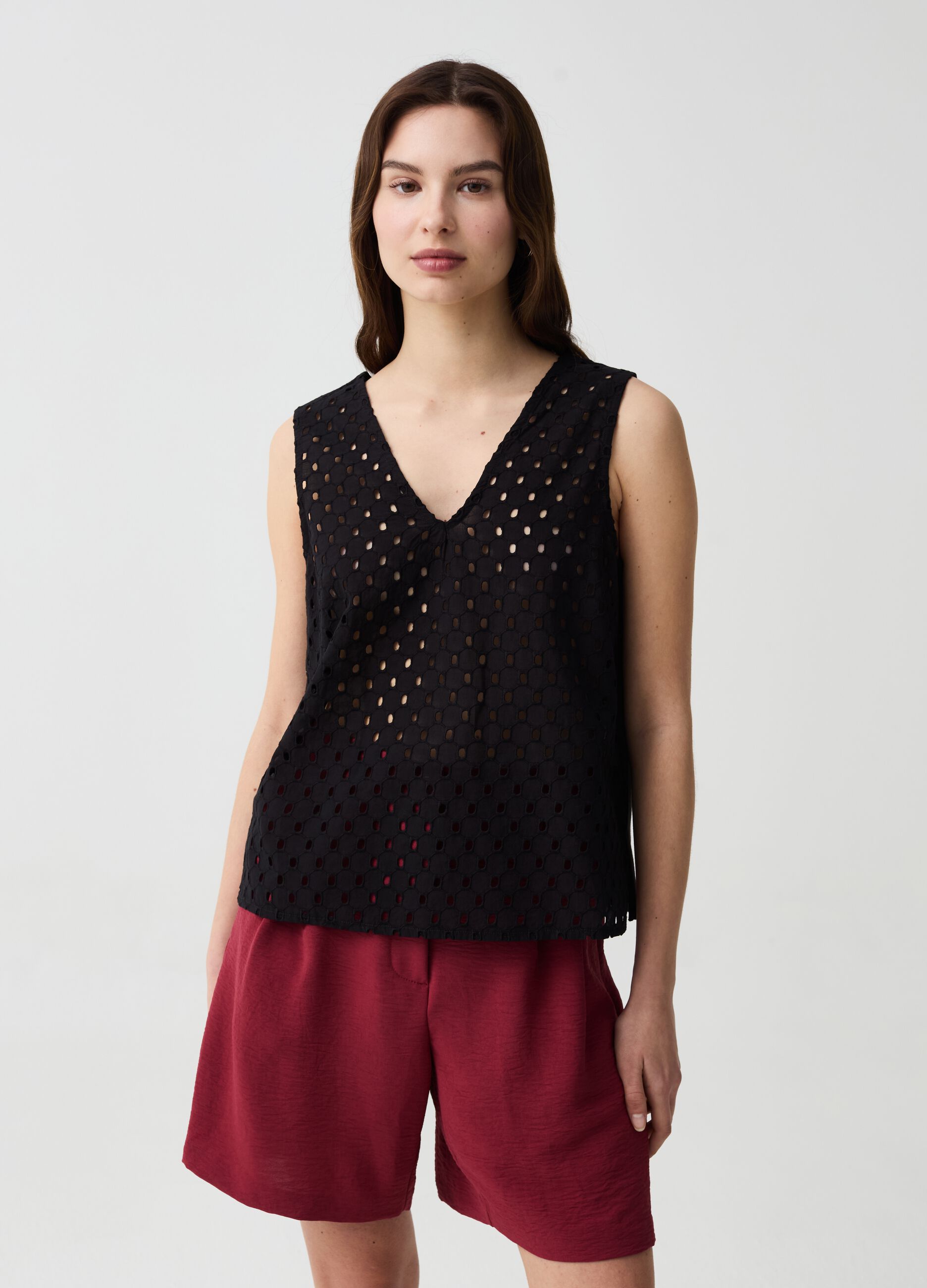 Ovs Tank top con fronte in sangallo traforato