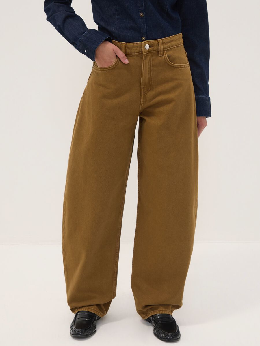 Jeans marroni in puro cotone barrel fit_1