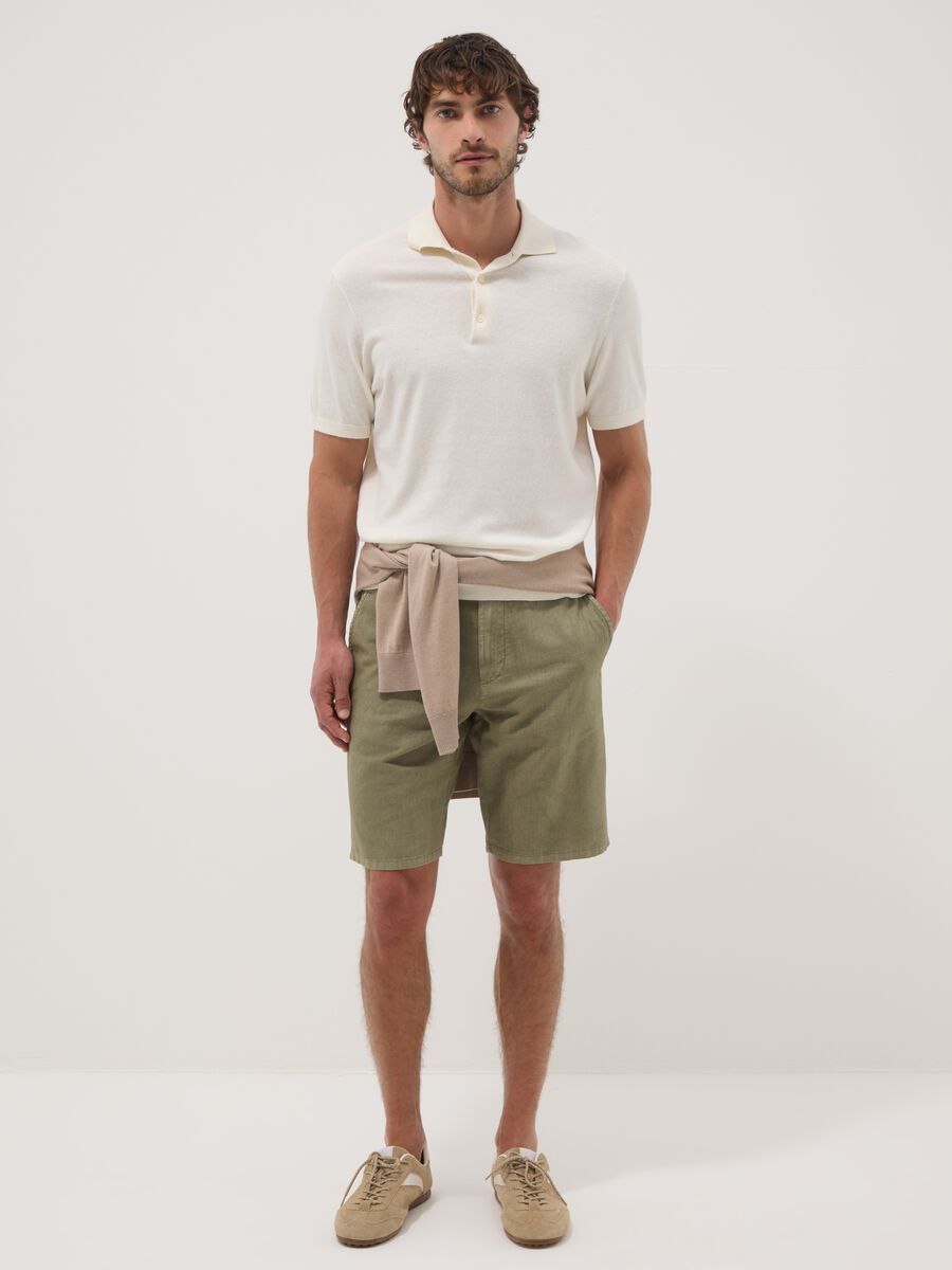 Green linen and cotton-blend chino shorts_0
