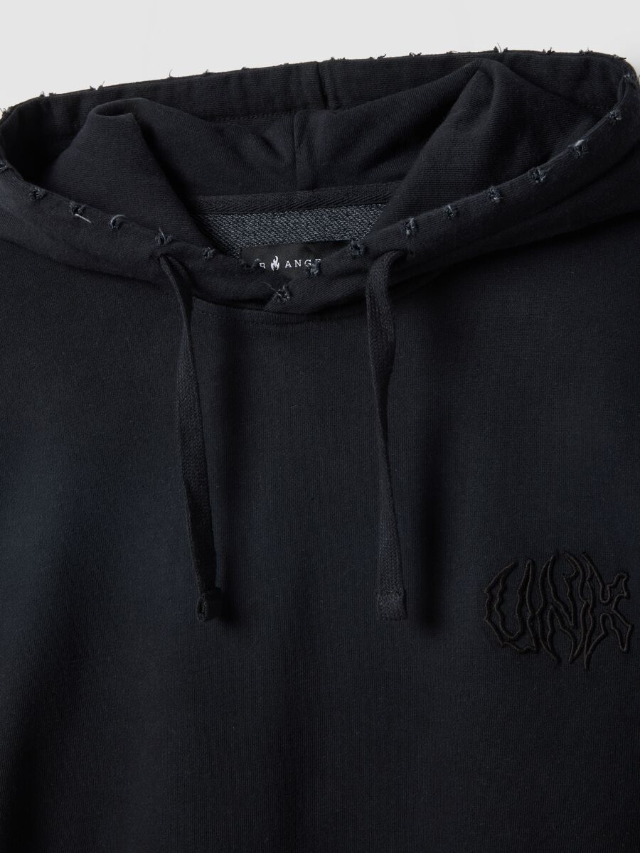 Black cotton blend oversized fit hooded sweatshirt_1