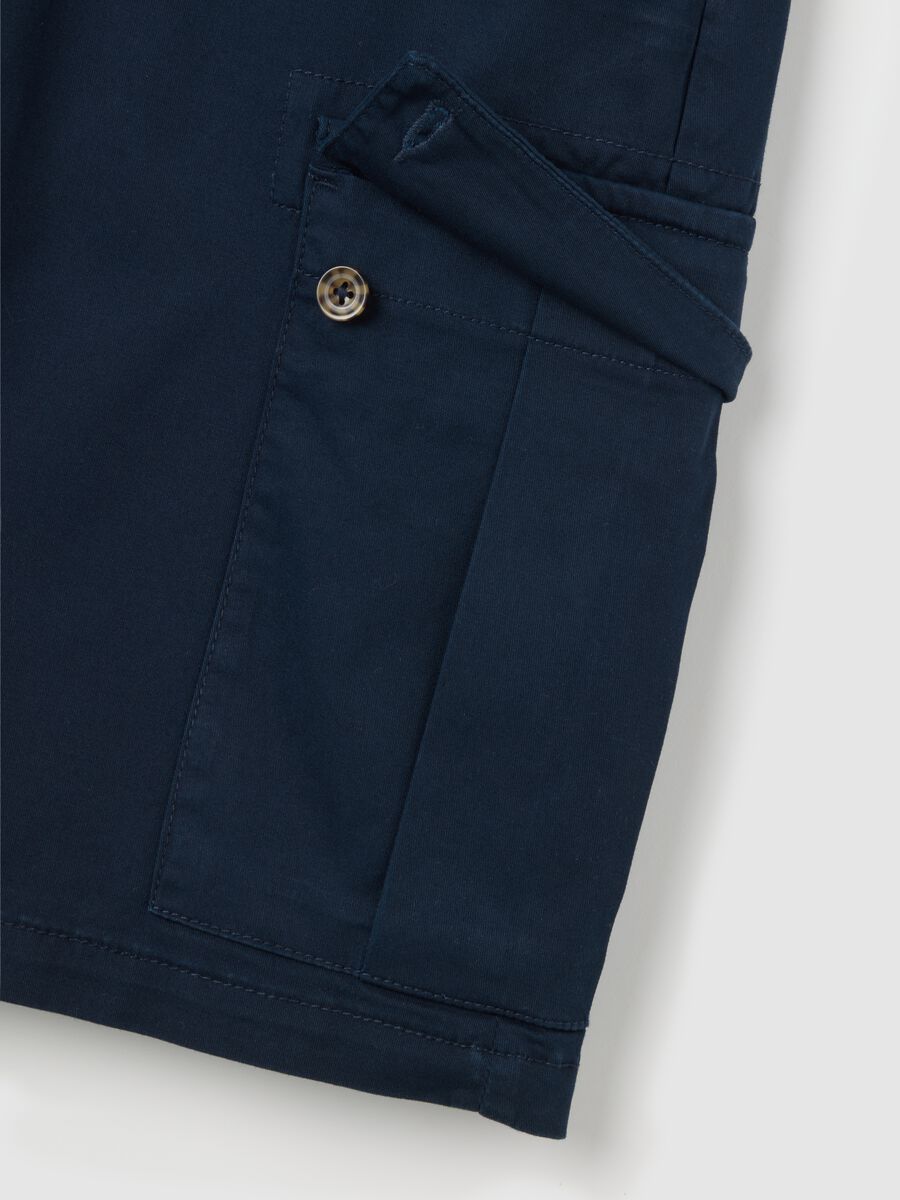 Stretch Cotton Blue Cargo Shorts Piombo_5