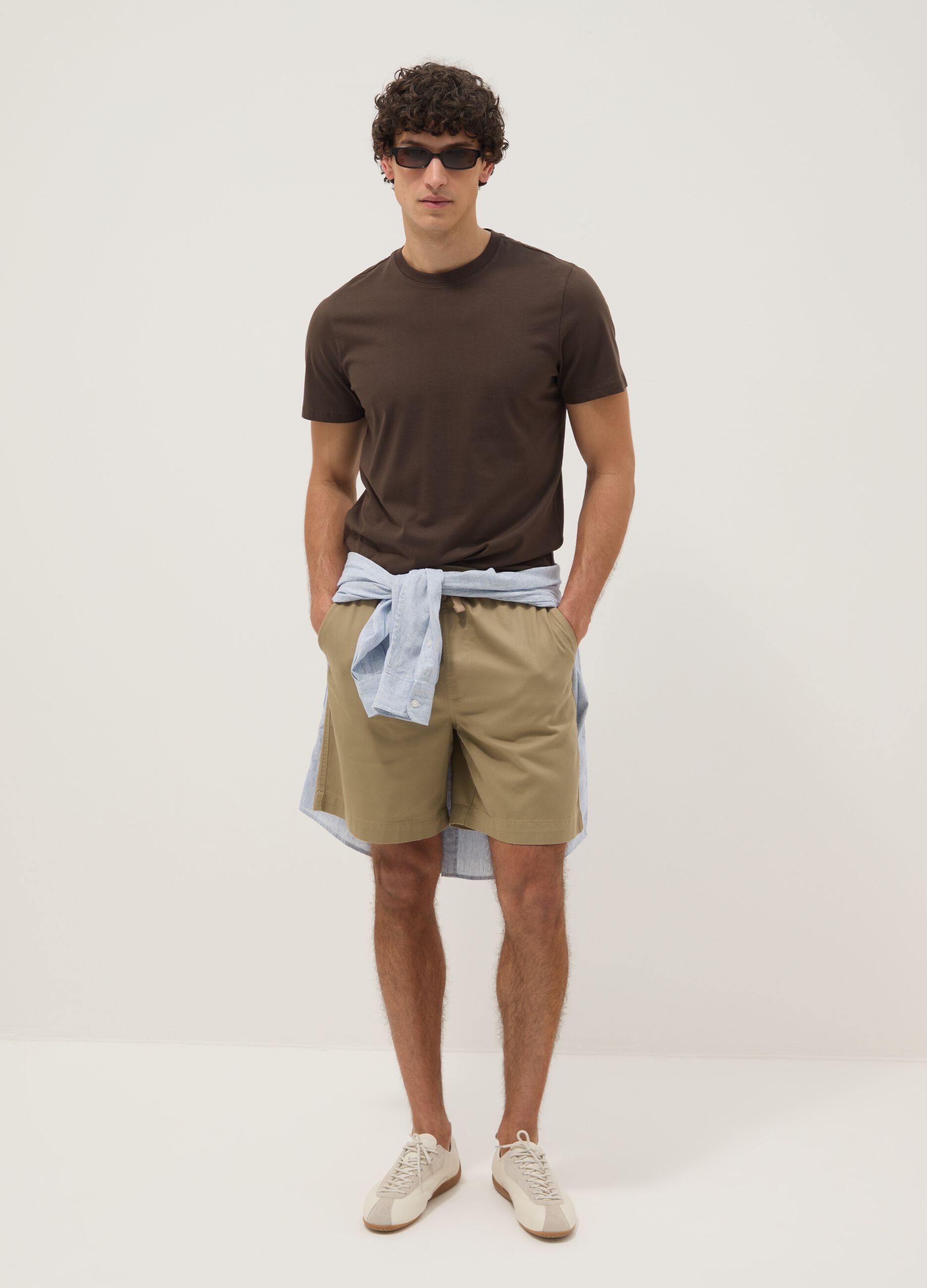 Beige regular-fit pure cotton shorts