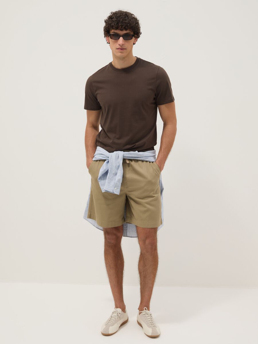 Beige regular-fit pure cotton shorts_0