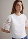 White short-sleeve cotton-blend T-shirt with mesh details_0
