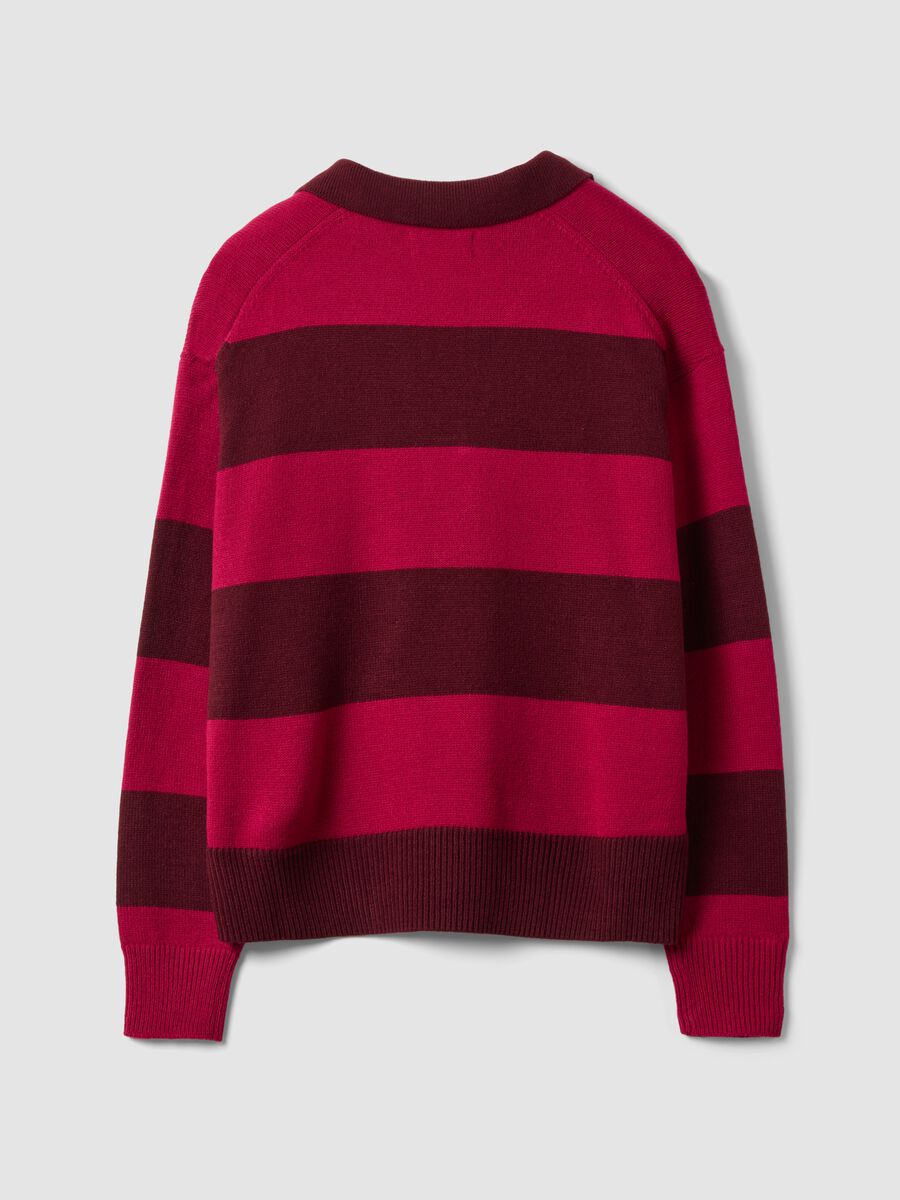 Maglia rossa in misto lana a righe con colletto polo_6