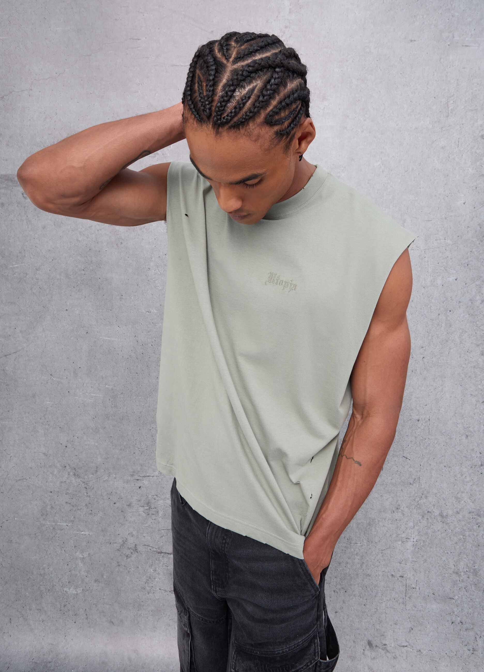 Distressed Tank Top Military Green 