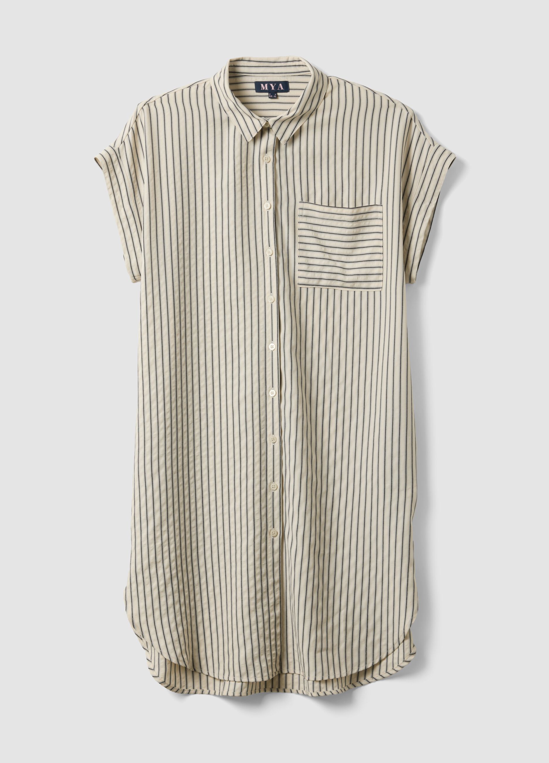 Beige striped viscose-blend shirt dress