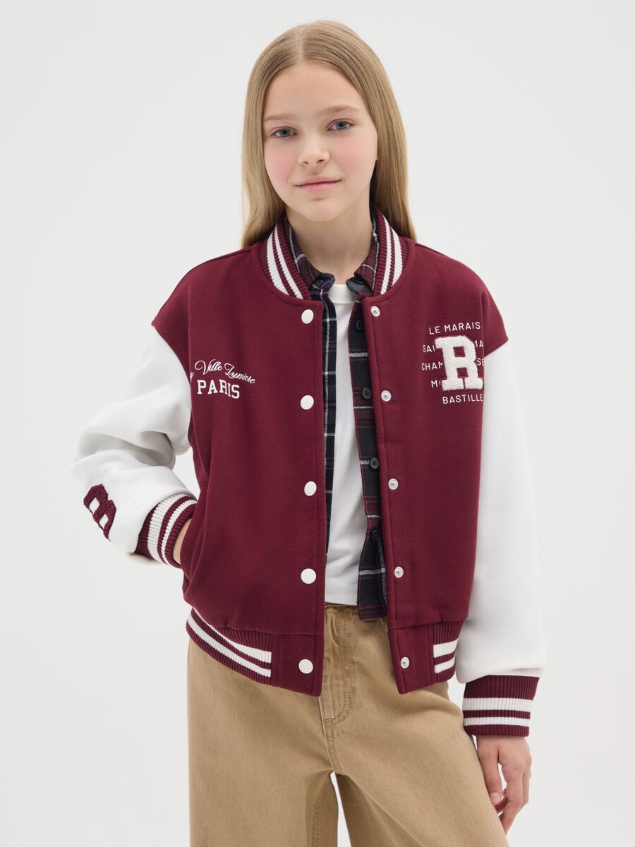 Girls' bomber jacket in white and red cotton blend regular fit_0