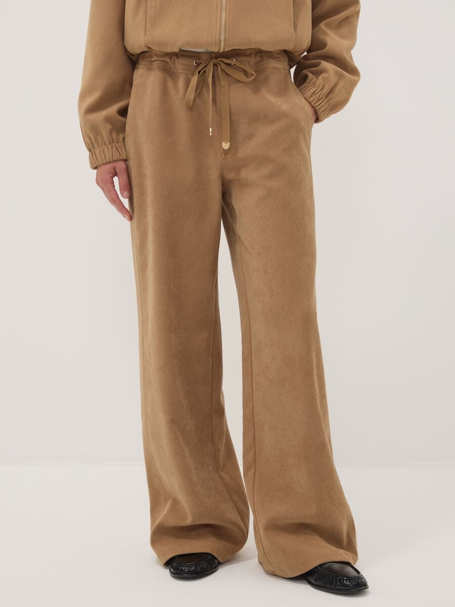 Beige stretch-fabric straight-fit trousers_1