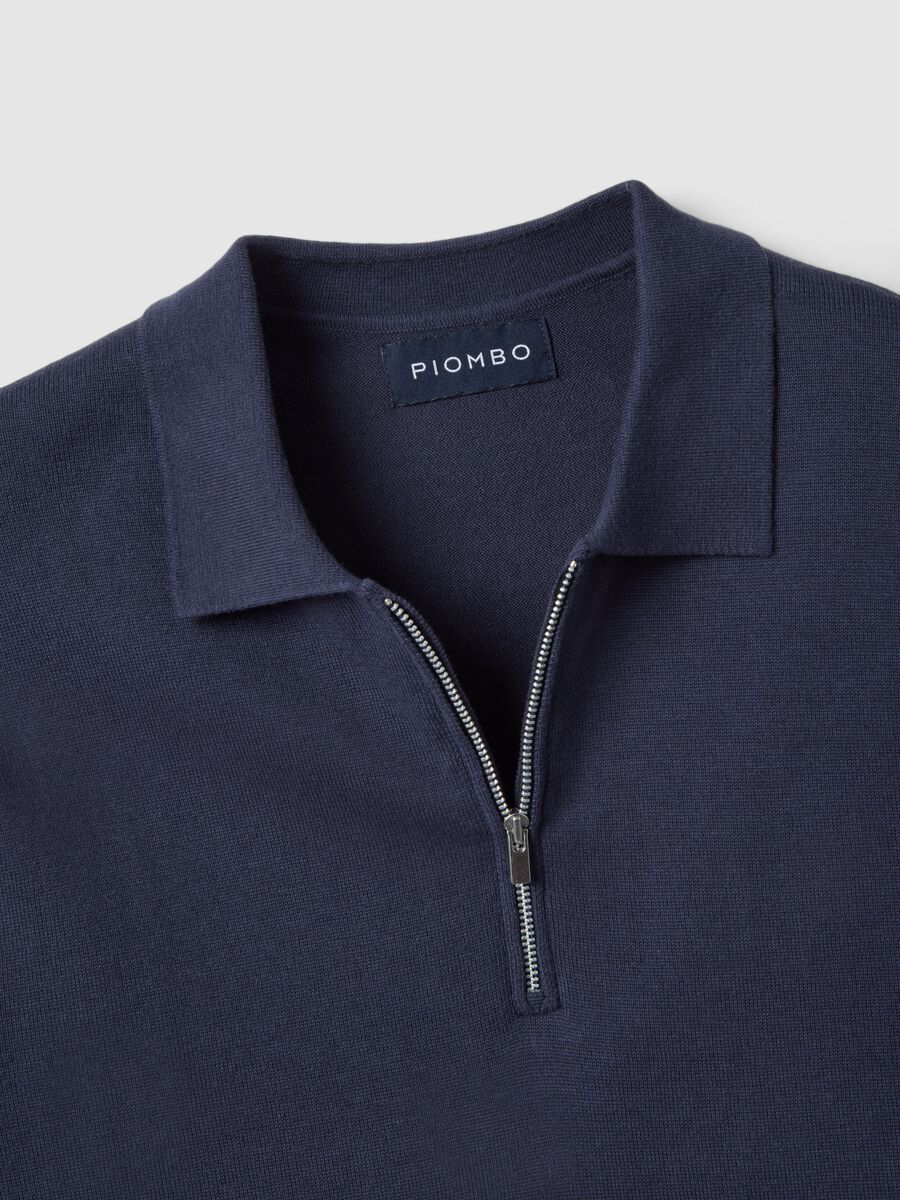 Short-sleeved blue pure cotton polo, regular fit with zip_5