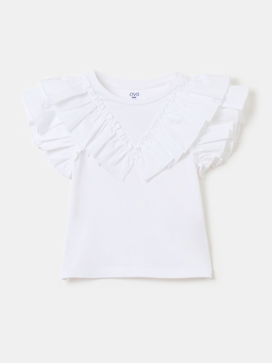 T-shirt in cotone stretch con volant_0