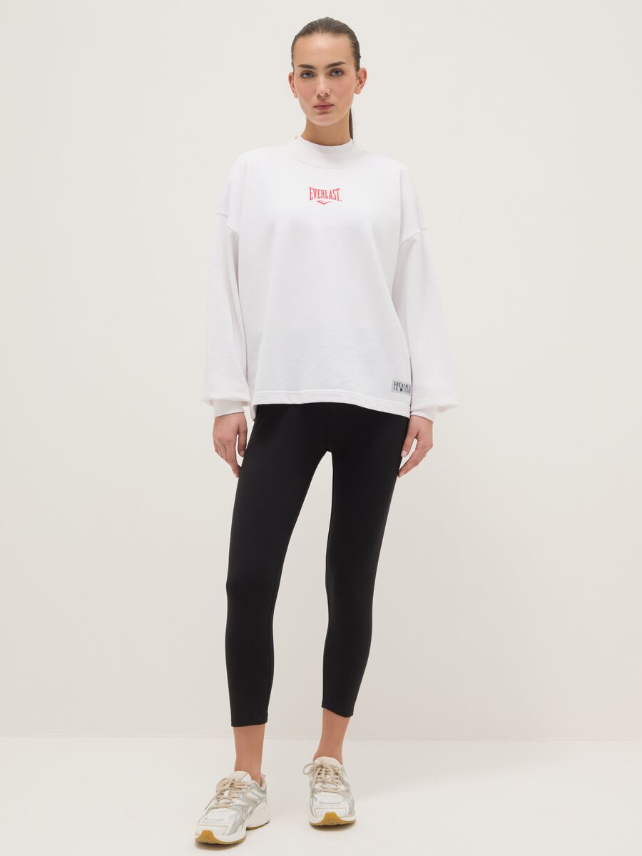 Black stretch cotton leggings with regular fit and Everlast logo_0