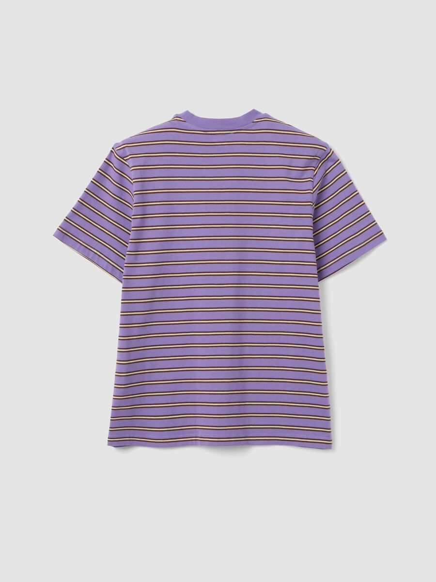 T-shirt viola relaxed fit a righe in puro cotone con ricamo cuore_5