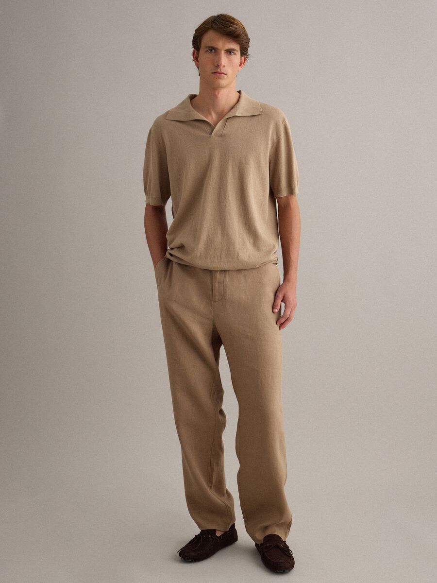 Polo beige a maniche corte in puro cotone regular fit_1