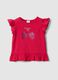 Red stretch cotton T-shirt for girls with Minnie and sequins_0