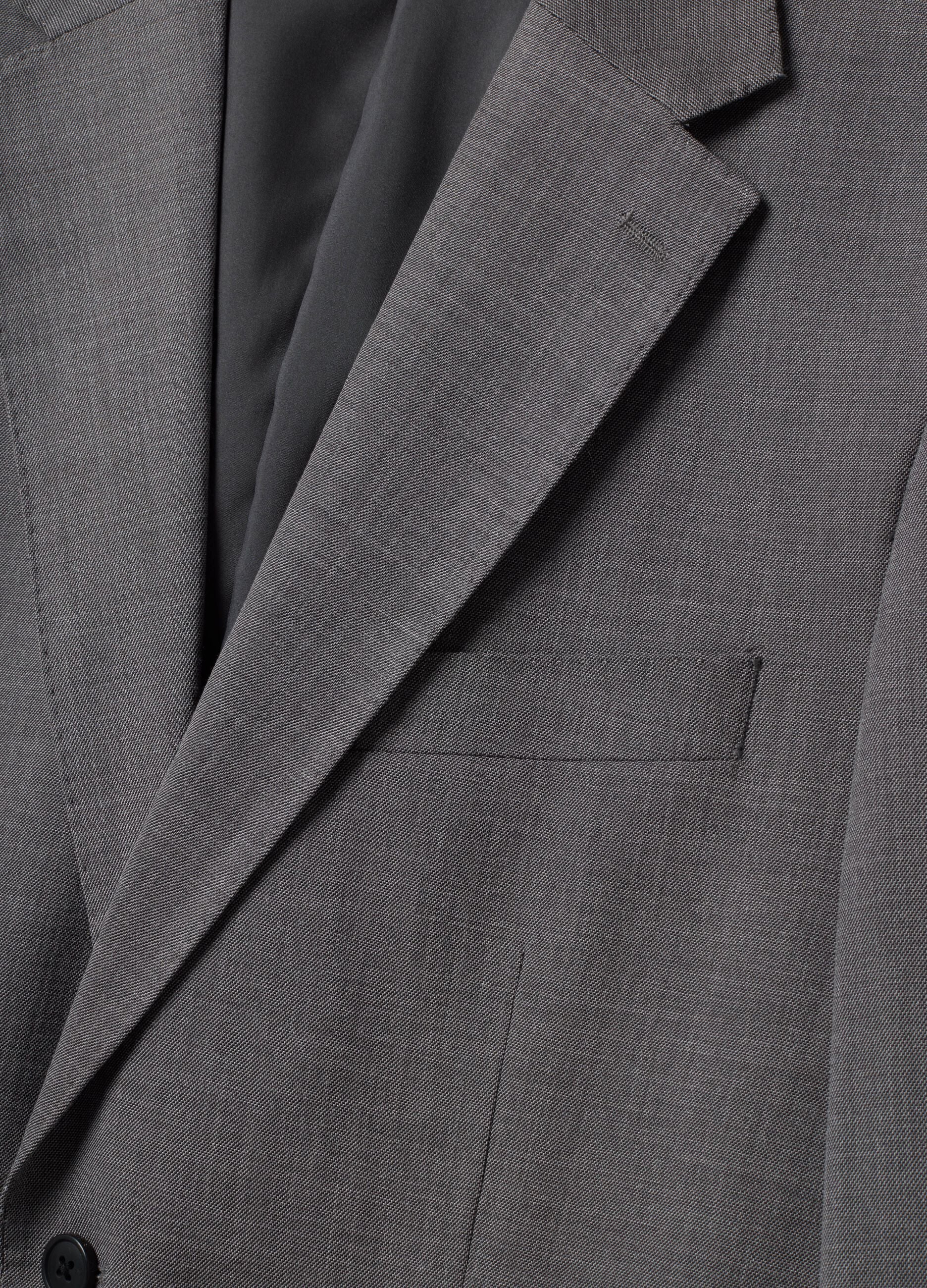 Blazer grigio in viscosa elasticizzata slim fit con rever classico