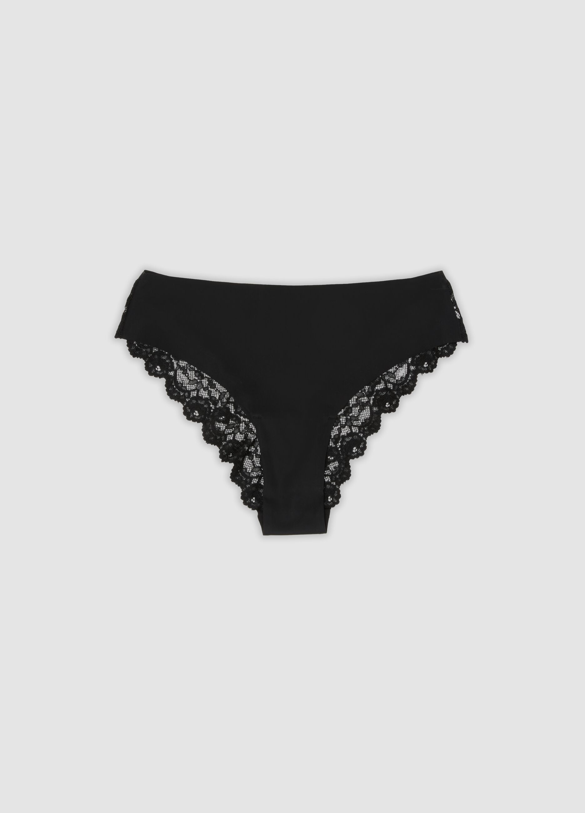 Black Brazilian briefs in stretch microfibre with lace