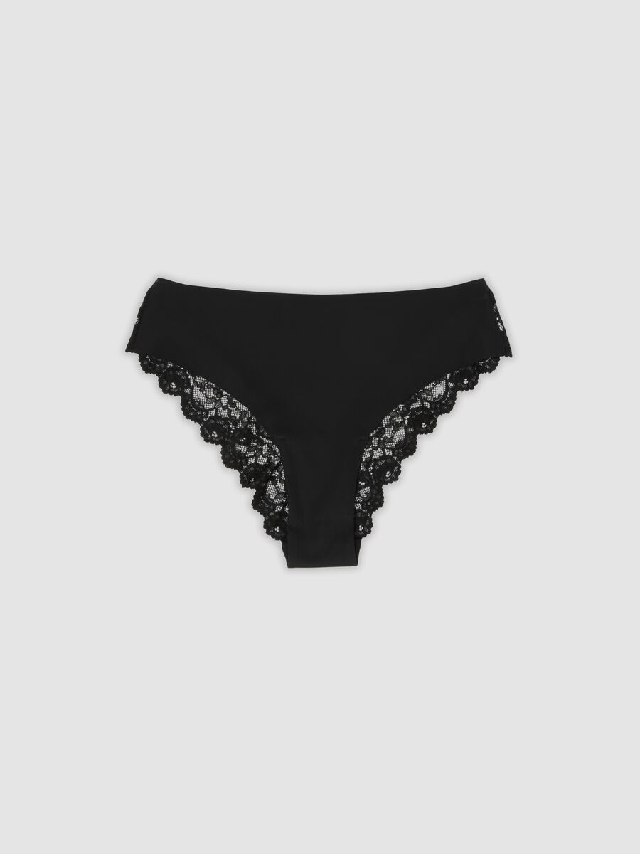 Black Brazilian briefs in stretch microfibre with lace_4