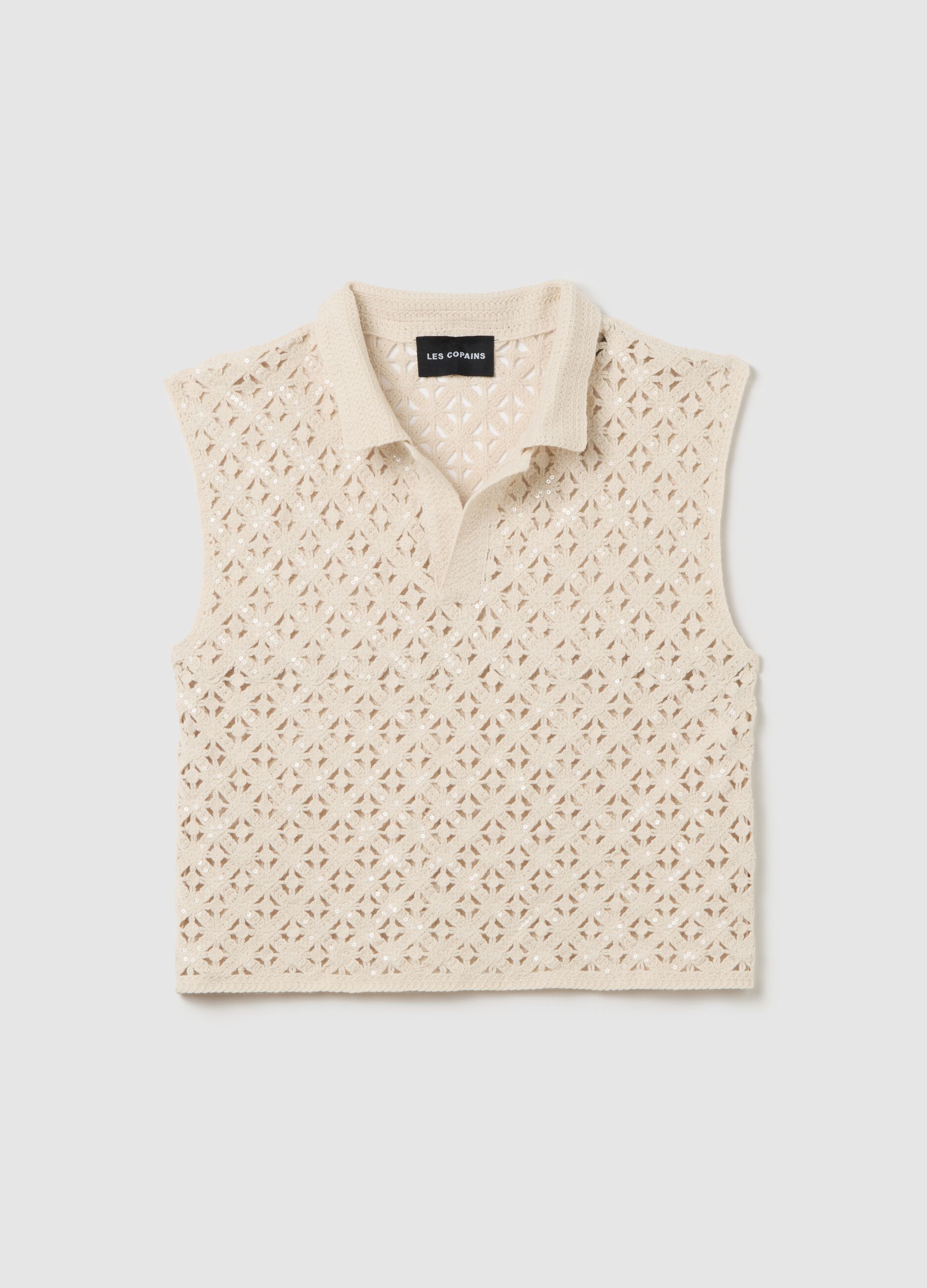 Beige fitted women's top in cotton blend with sequins