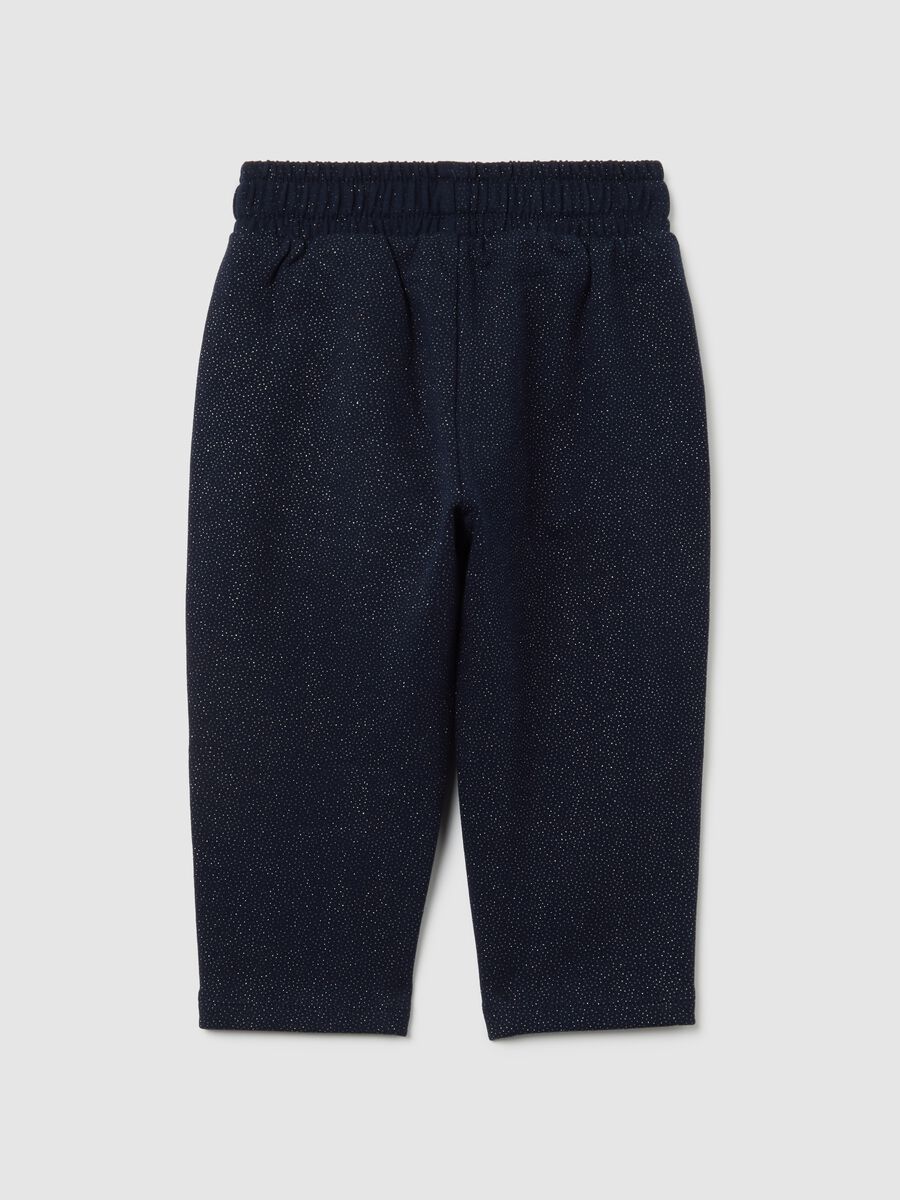 Pantaloni da bimba in cotone elasticizzato blu con glitter_1