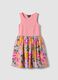 Abito rosa in cotone elasticizzato con gonna fantasia floreale per bambina_0