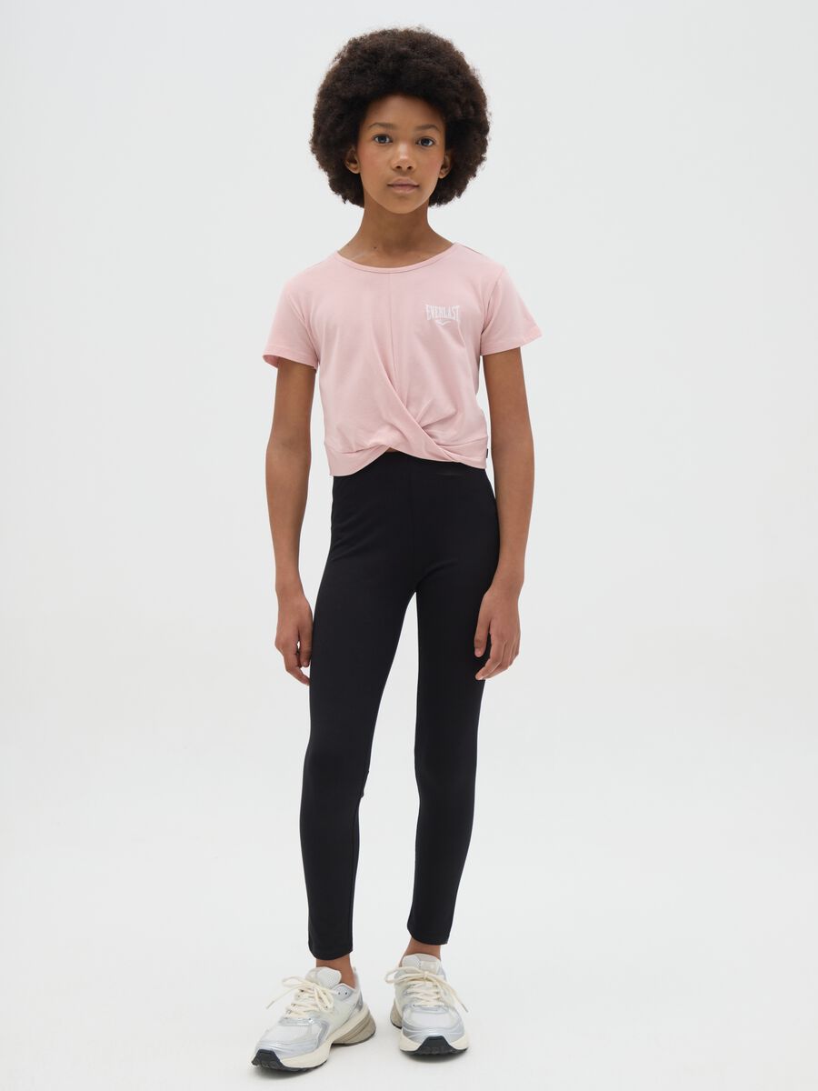 Black stretch cotton leggings for girls by OVS Kids_1