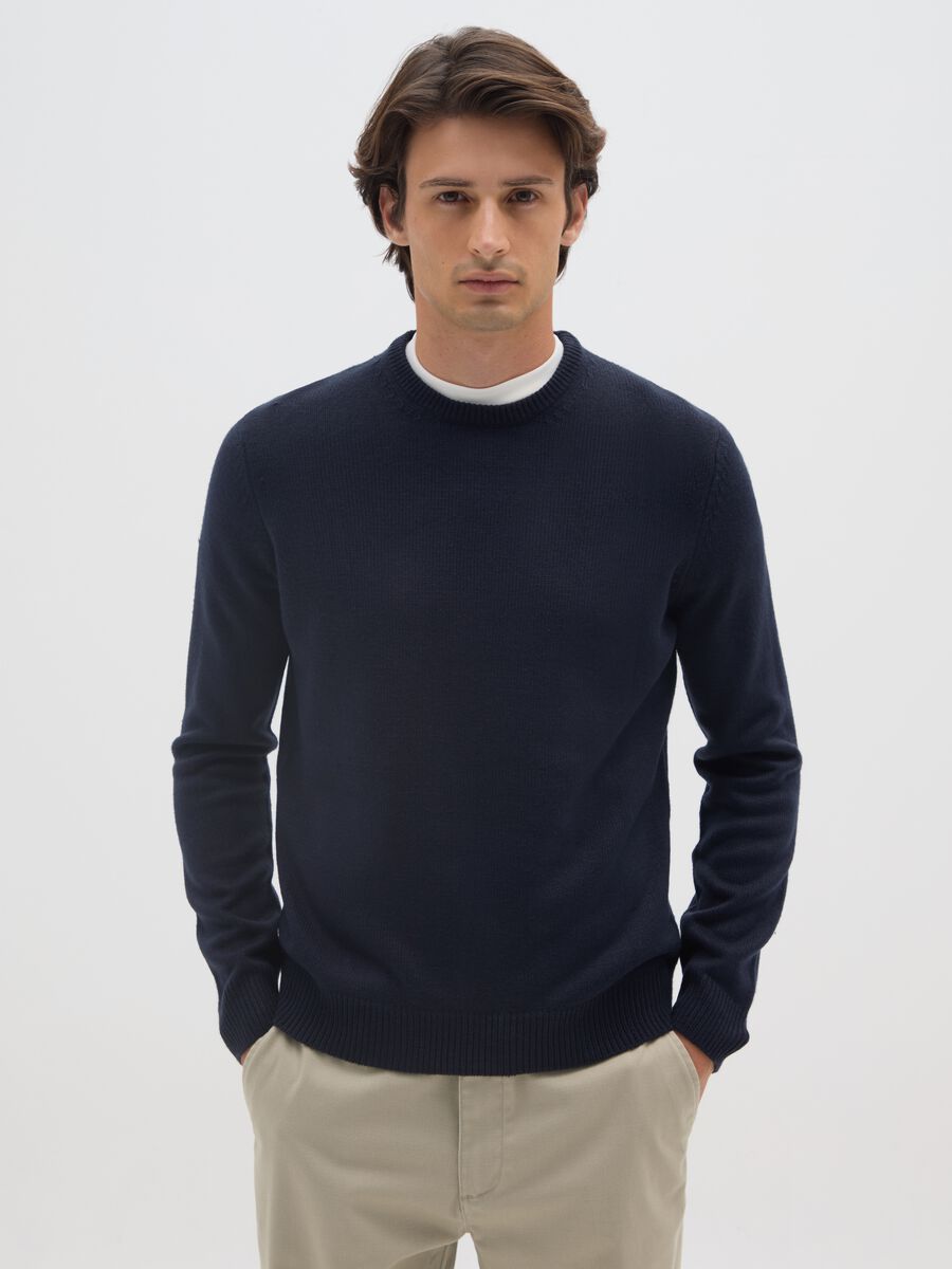 Regular fit blue crewneck sweater_0