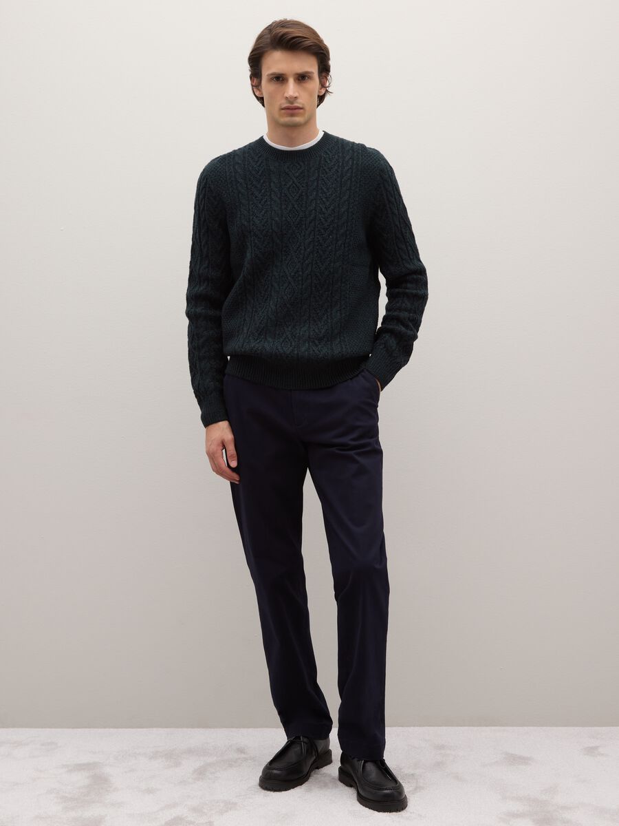 Blue crew neck jumper with regular fit jacquard pattern_2