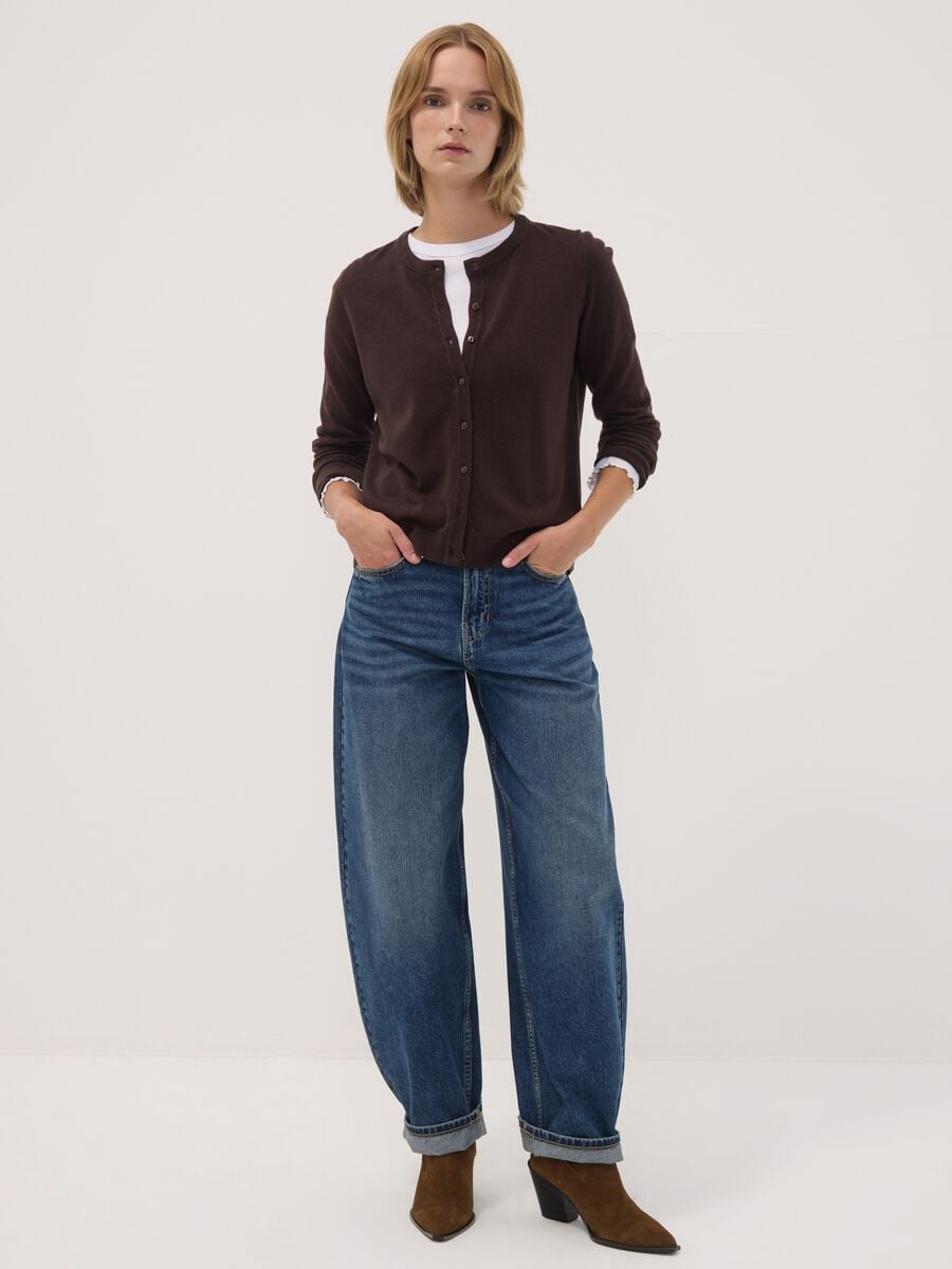 Brown crew-neck regular-fit cardigan with buttons_1