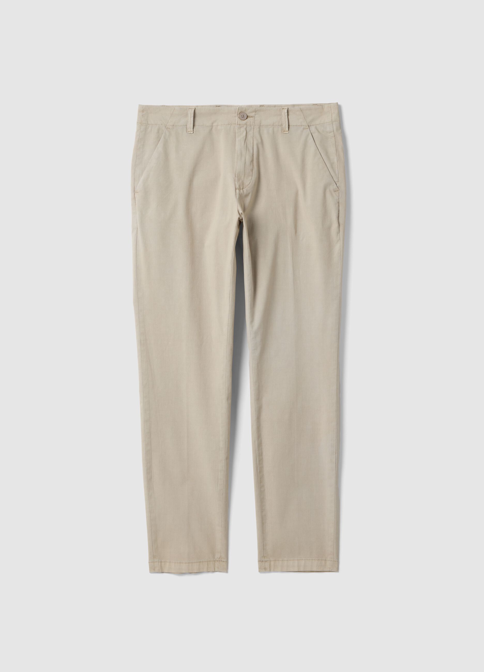 Beige Slim Fit Stretch Cotton Chino Trousers