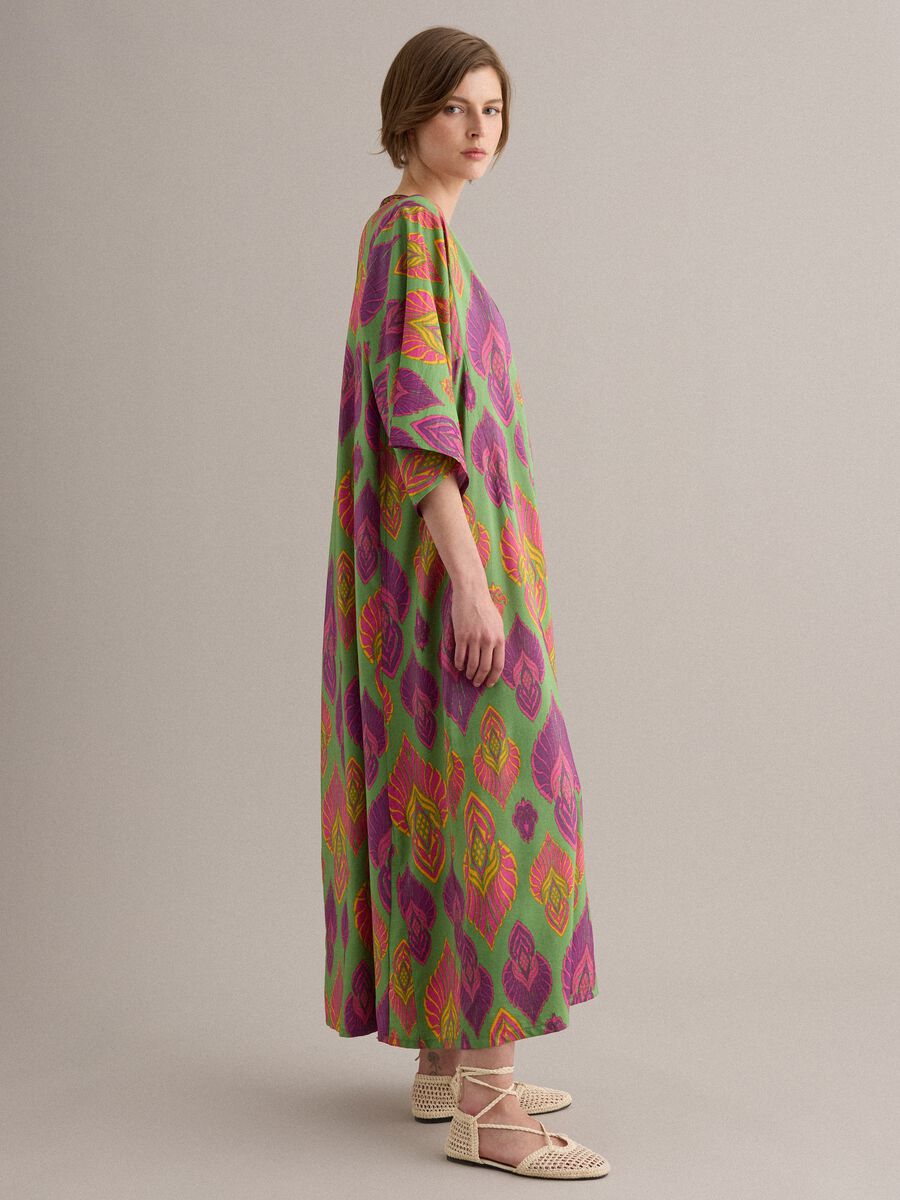 Green viscose-blend midi dress with print_1