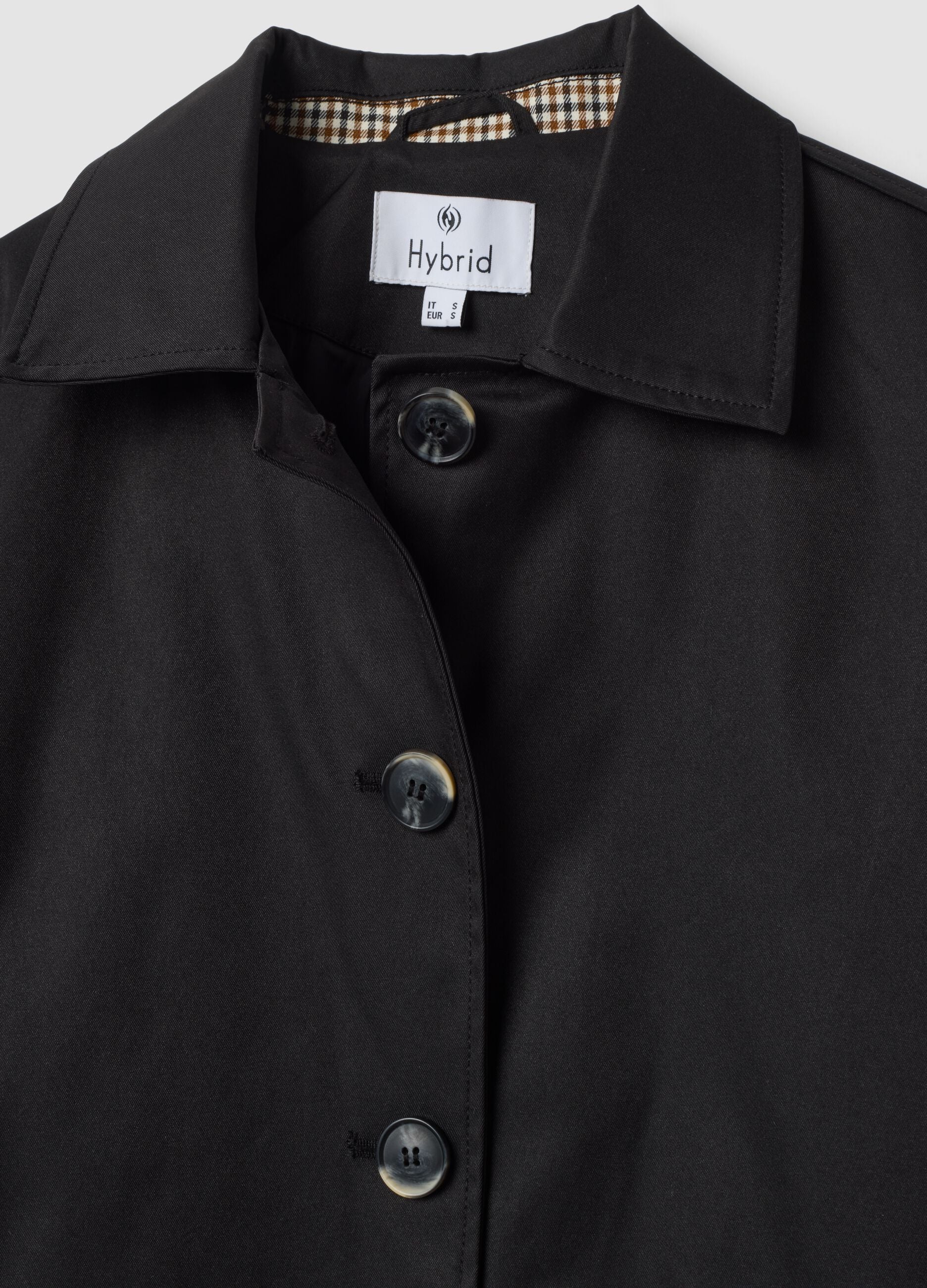 Black regular-fit parka with buttons and slanted pockets
