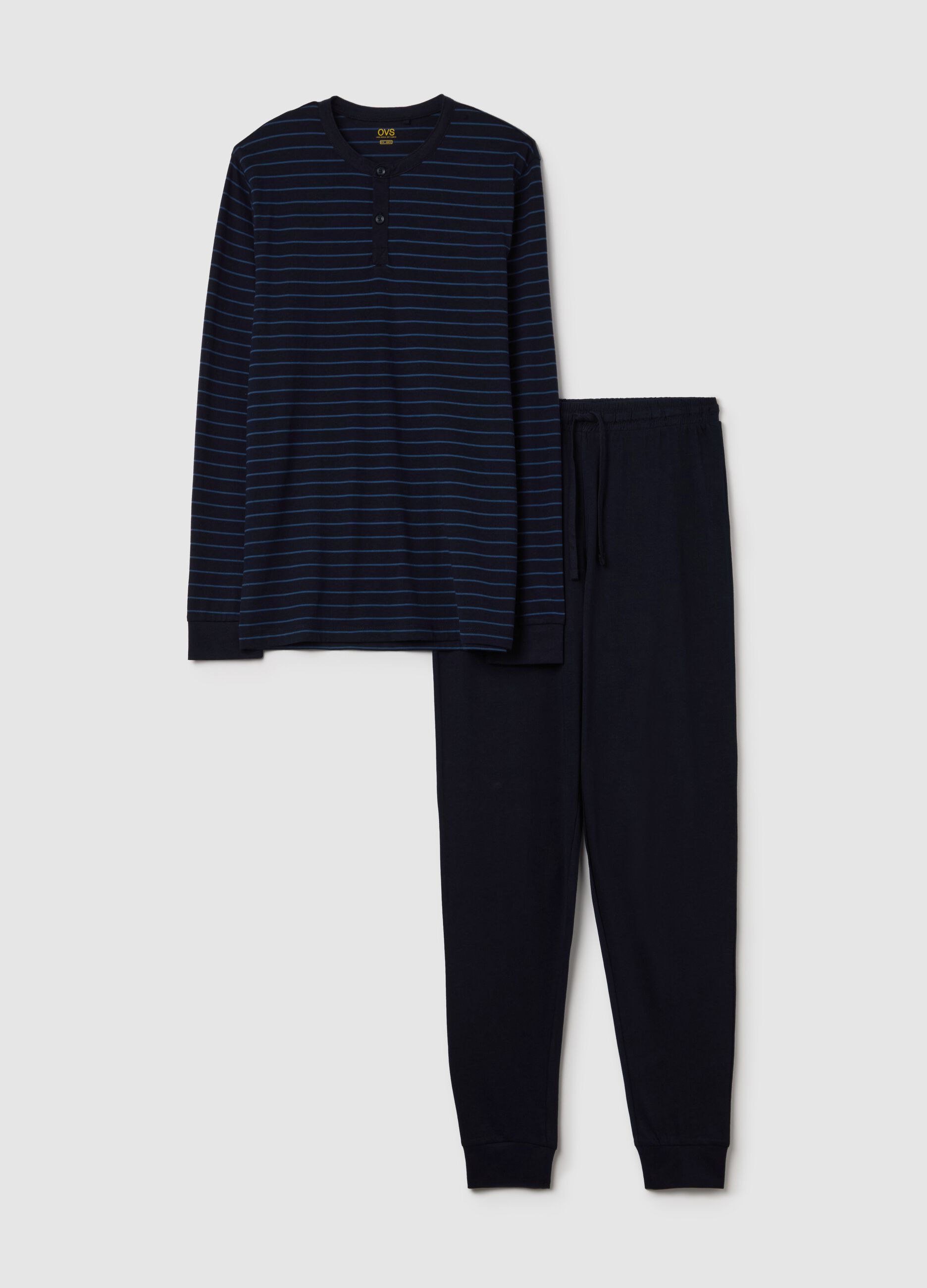 Striped pyjama top with granddad neckline