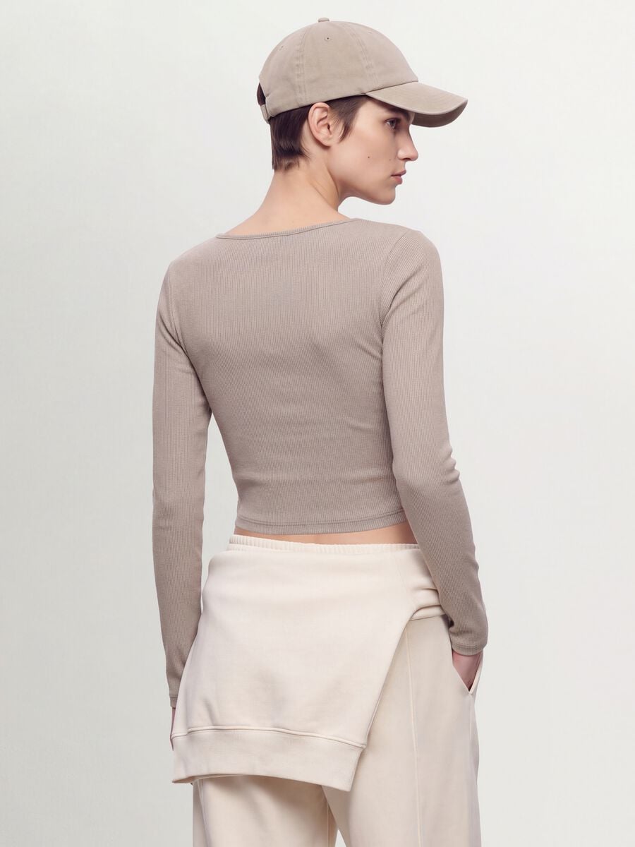 Beige stretch viscose crew-neck T-shirt_3