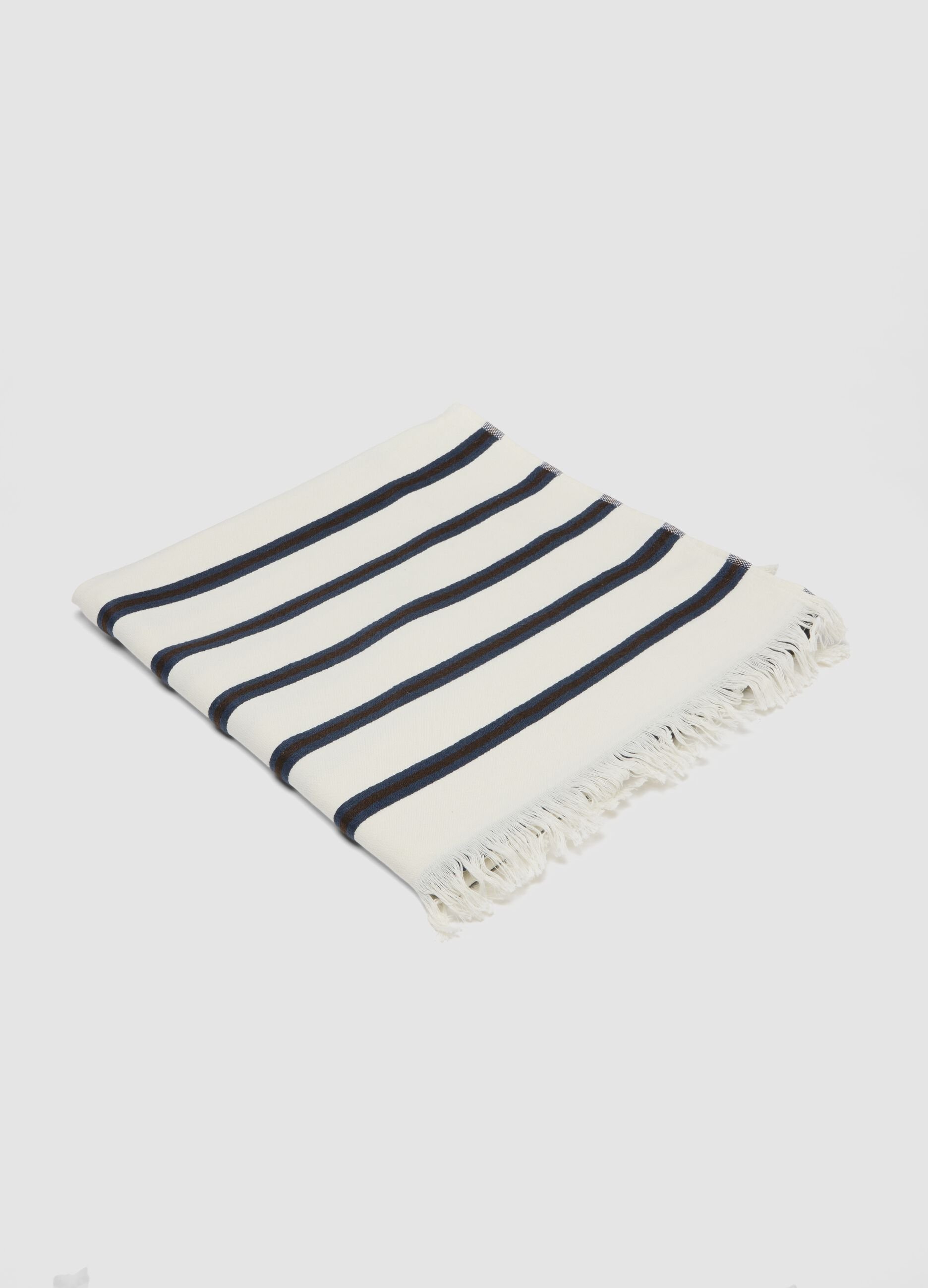 White striped cotton-blend beach towel with fringes