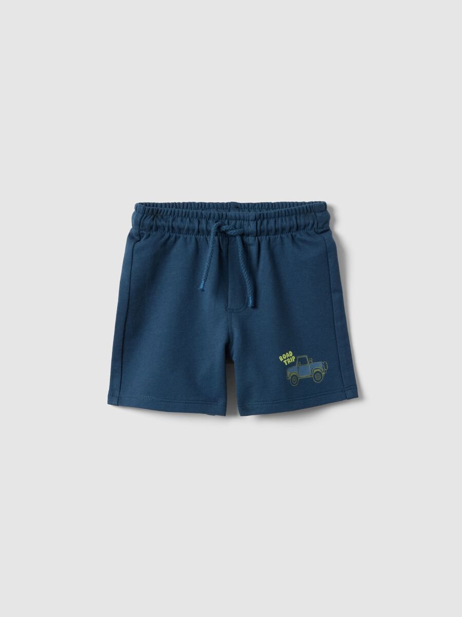 Children&rsquo;s blue pure cotton shorts, regular fit with car print_0