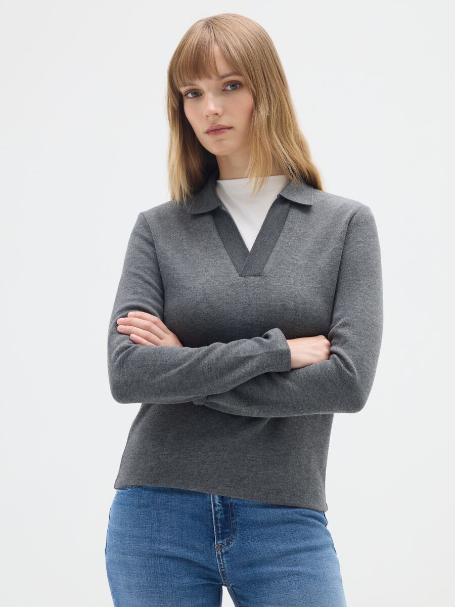 Grey long-sleeve polo_0