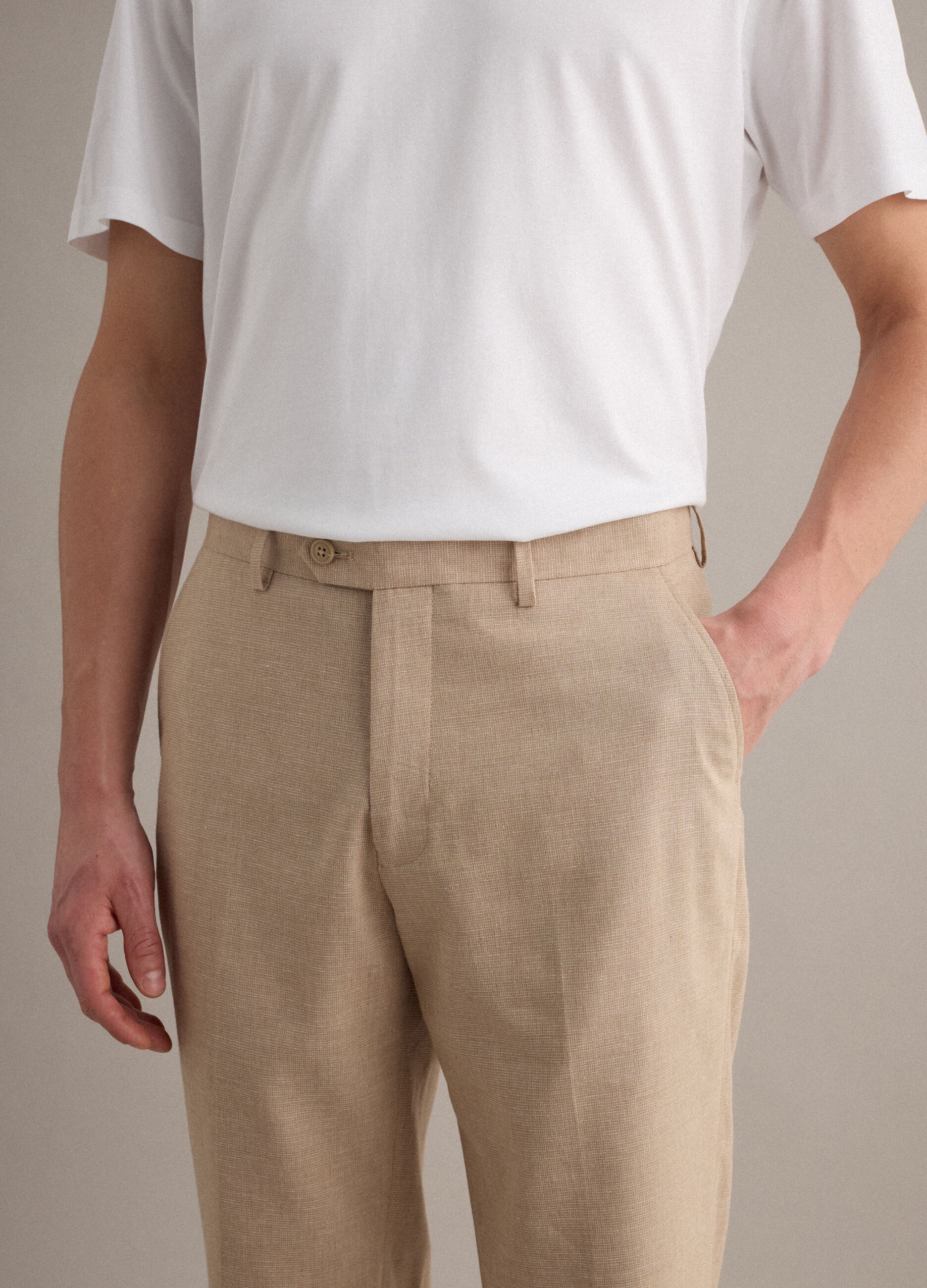 Beige Slim Fit Trousers