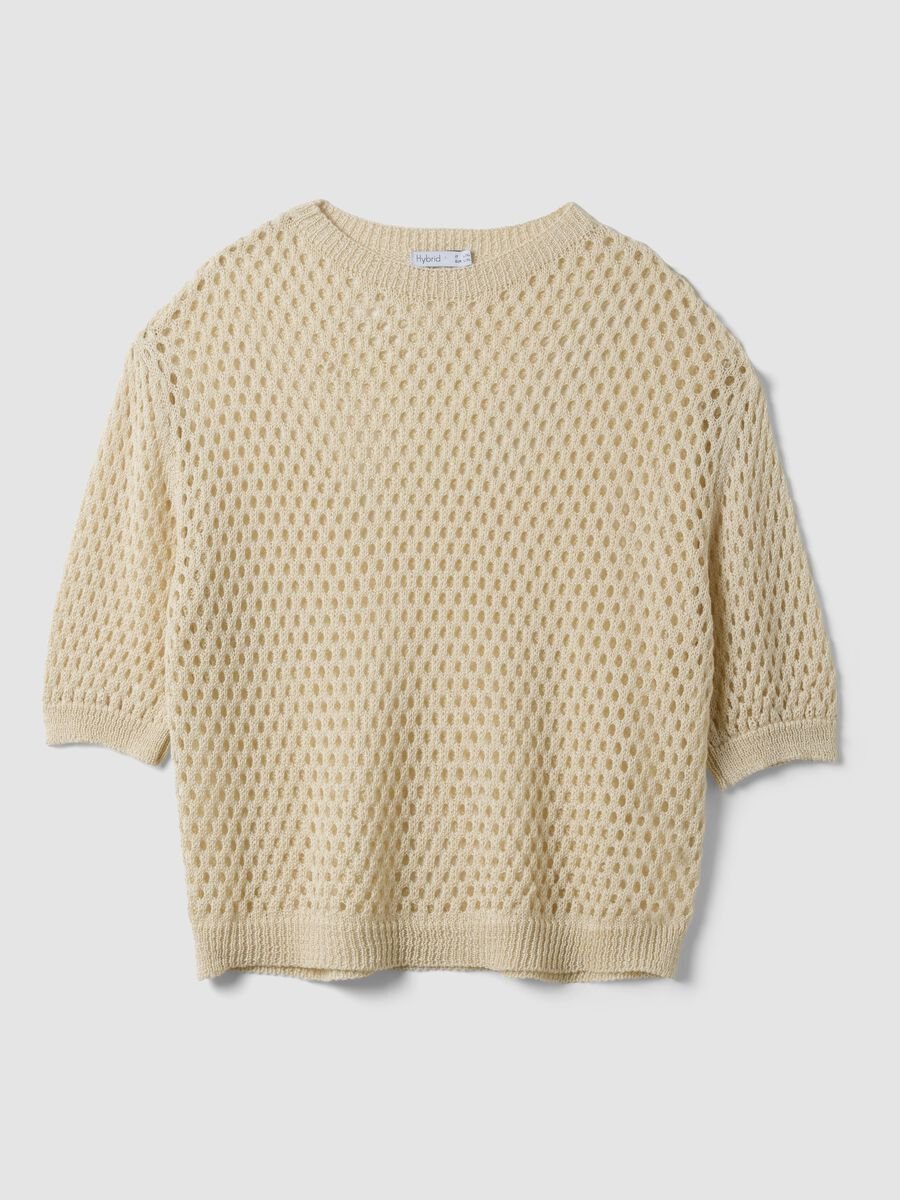 Beige open-knit three-quarter sleeve jumper_4