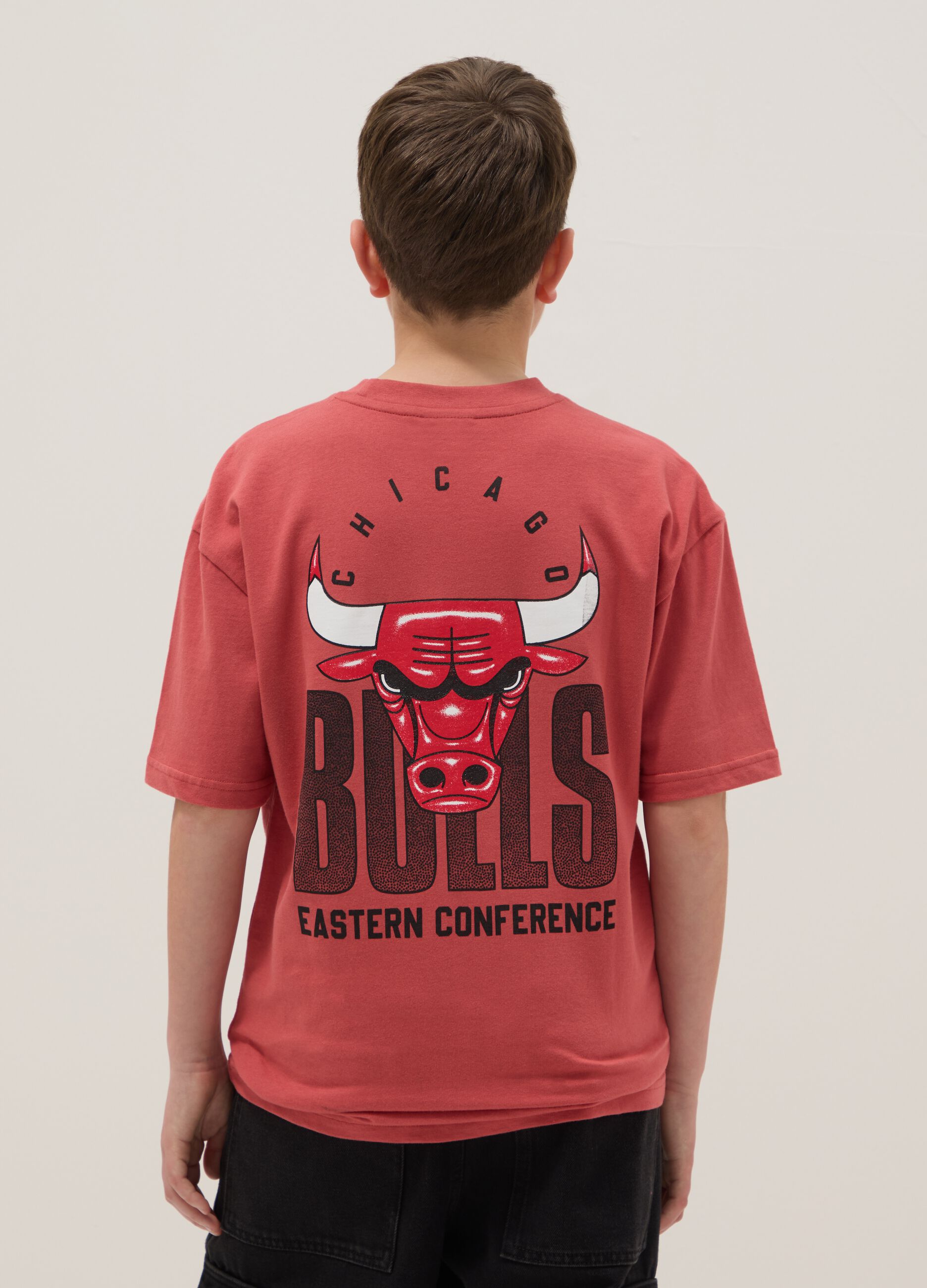 Kids' Red Pure Cotton Oversize Fit Chicago Bulls T-shirt