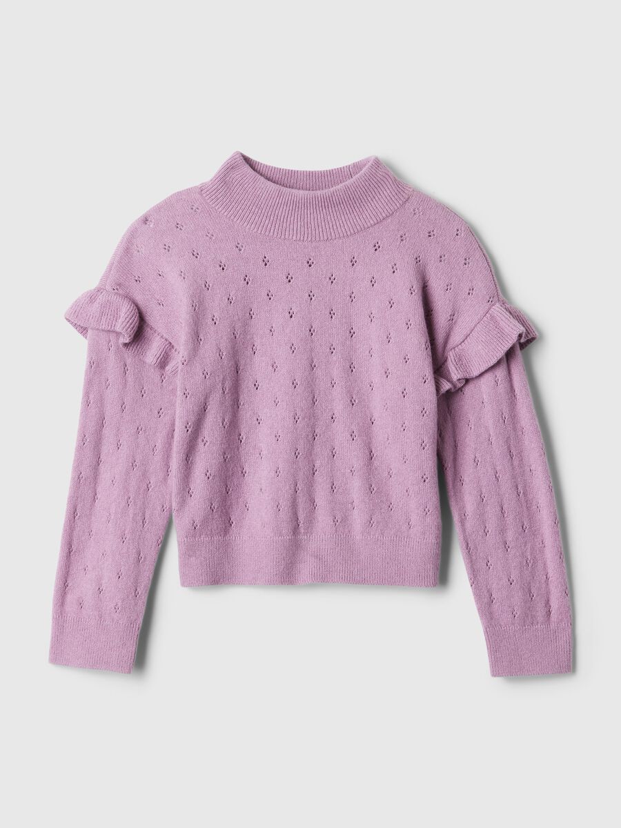 Pullover pointelle mock neck con rouches_0