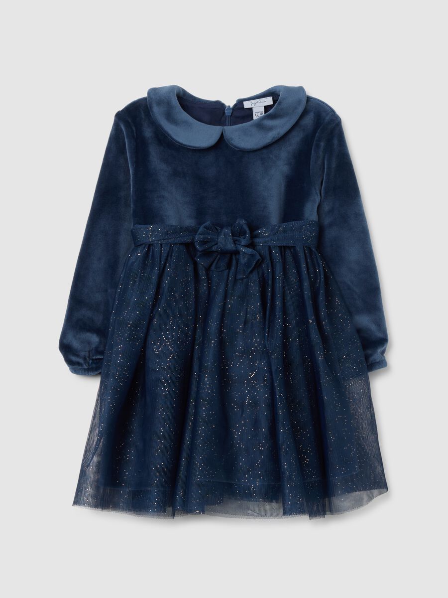 Vestito da bimba in velour blu elasticizzato con glitter_0