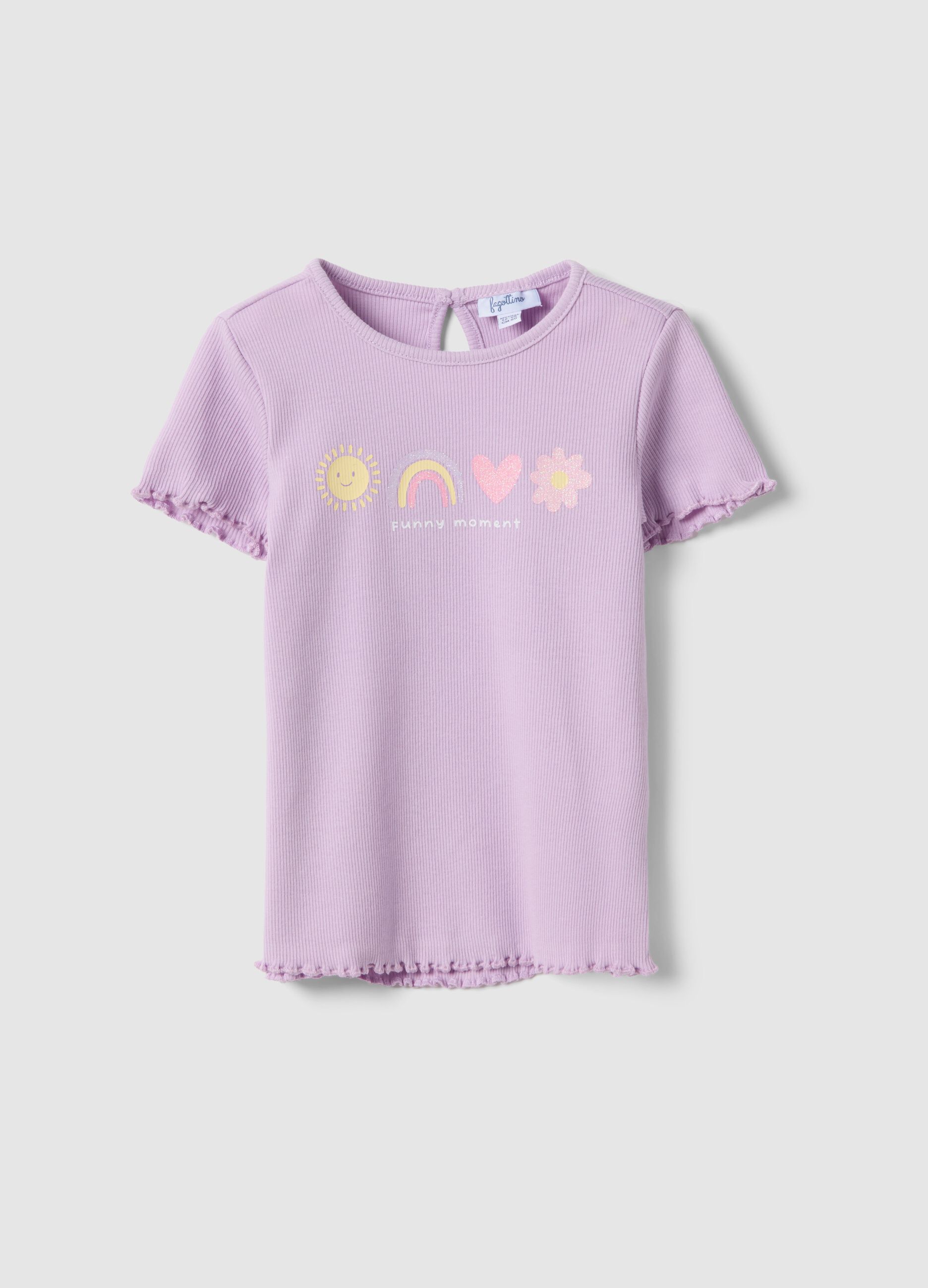 Girls' Stretch Cotton Purple T-shirt with Designs