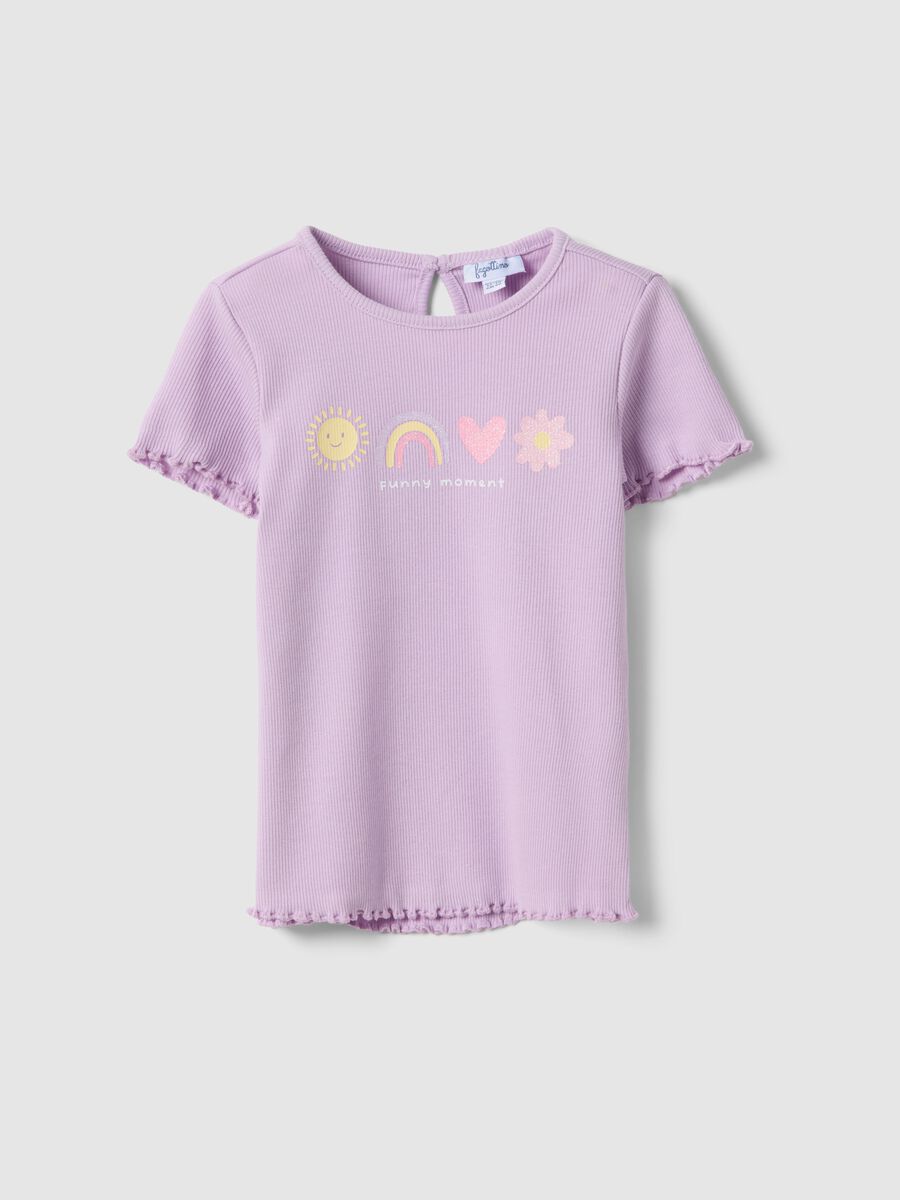 Girls' Stretch Cotton Purple T-shirt with Designs_0