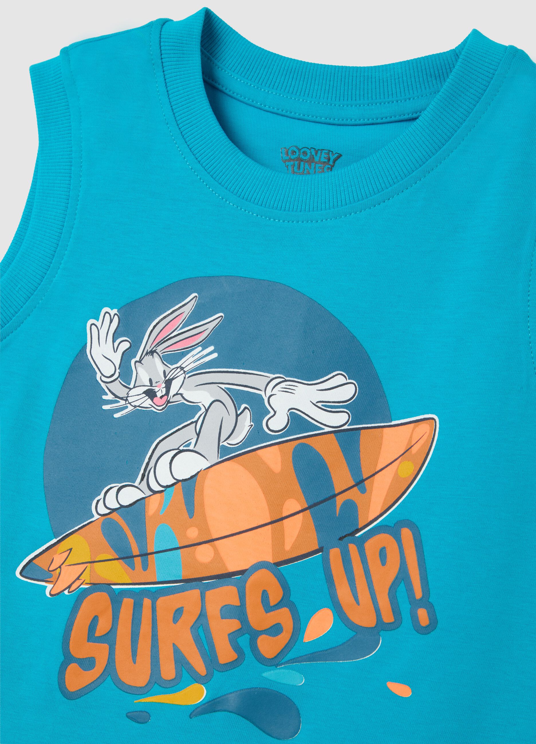Blue cotton tank top with Bugs Bunny