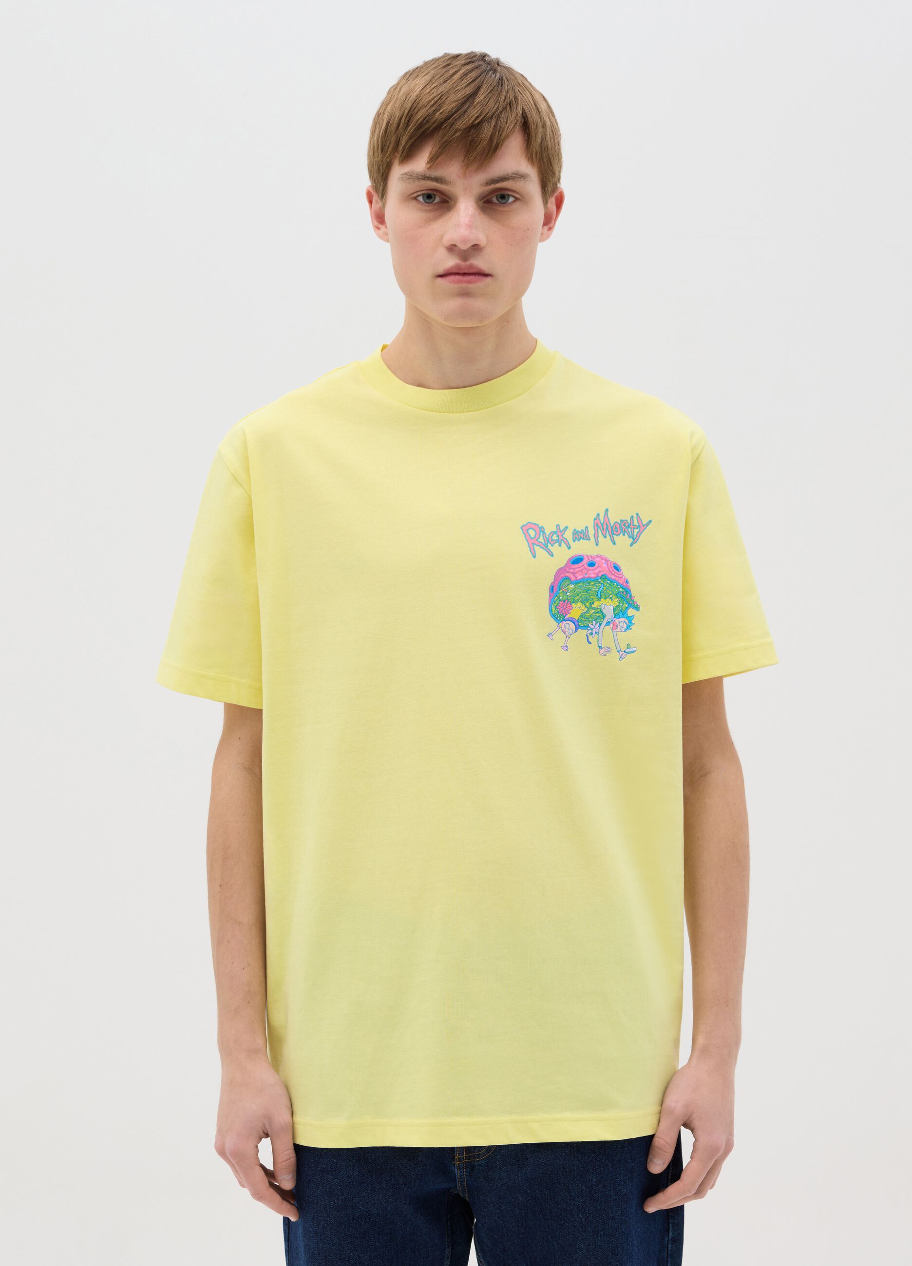 Yellow T-shirt with Rick and Morty print